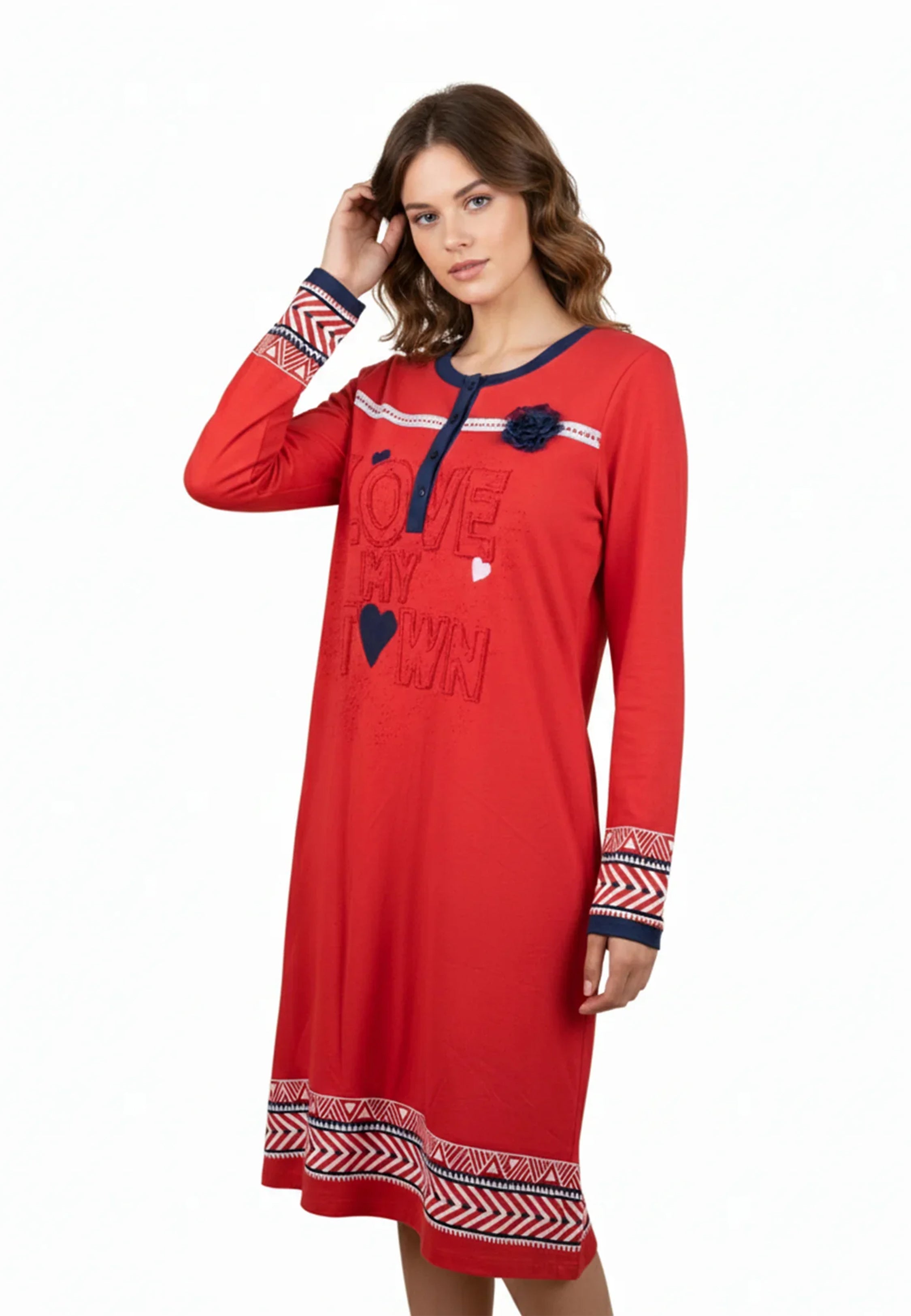 Pyjama Robe Rouge à Motifs