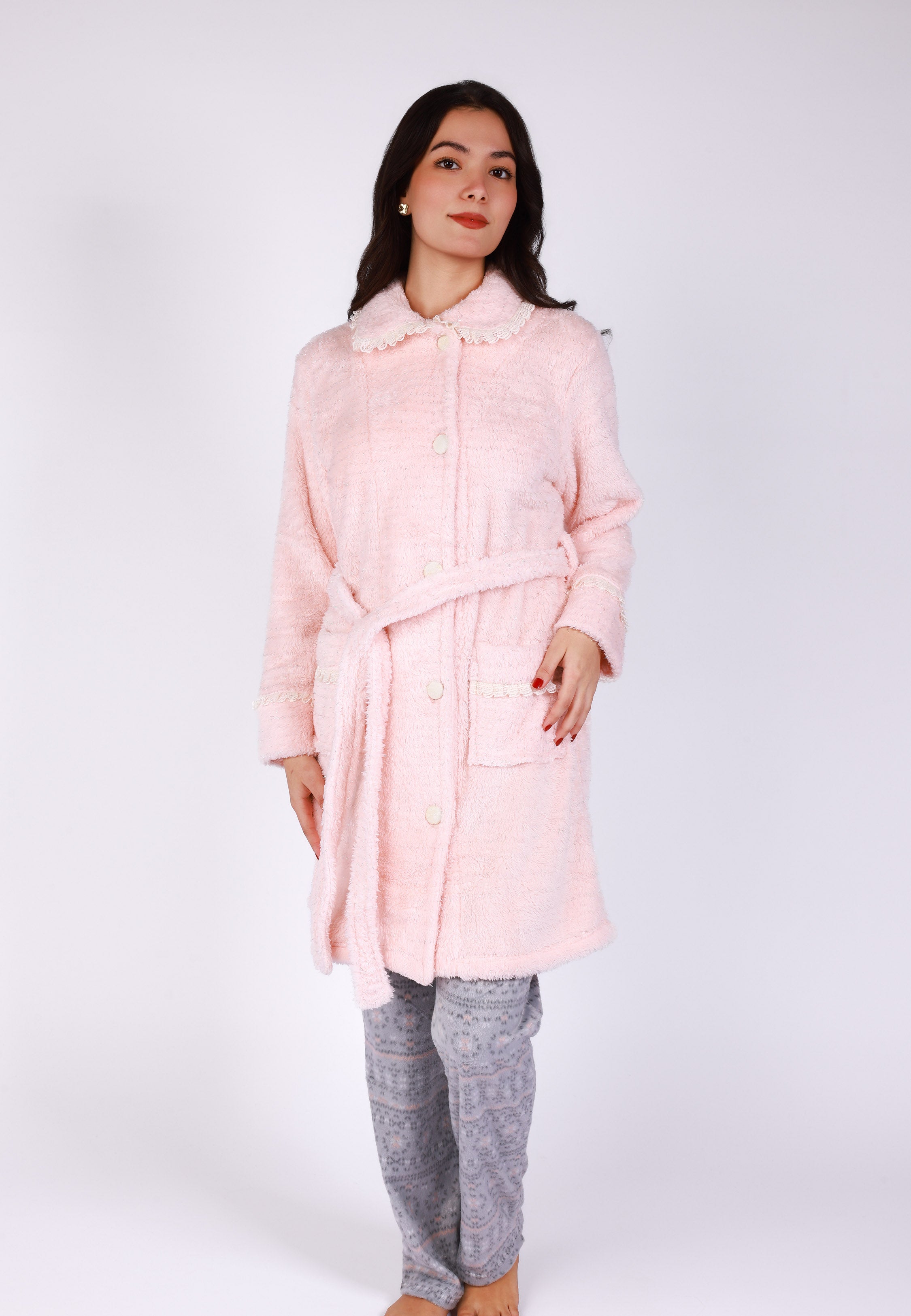 Peignoir Rose à Col Claudine | Collection La Vie en Rose