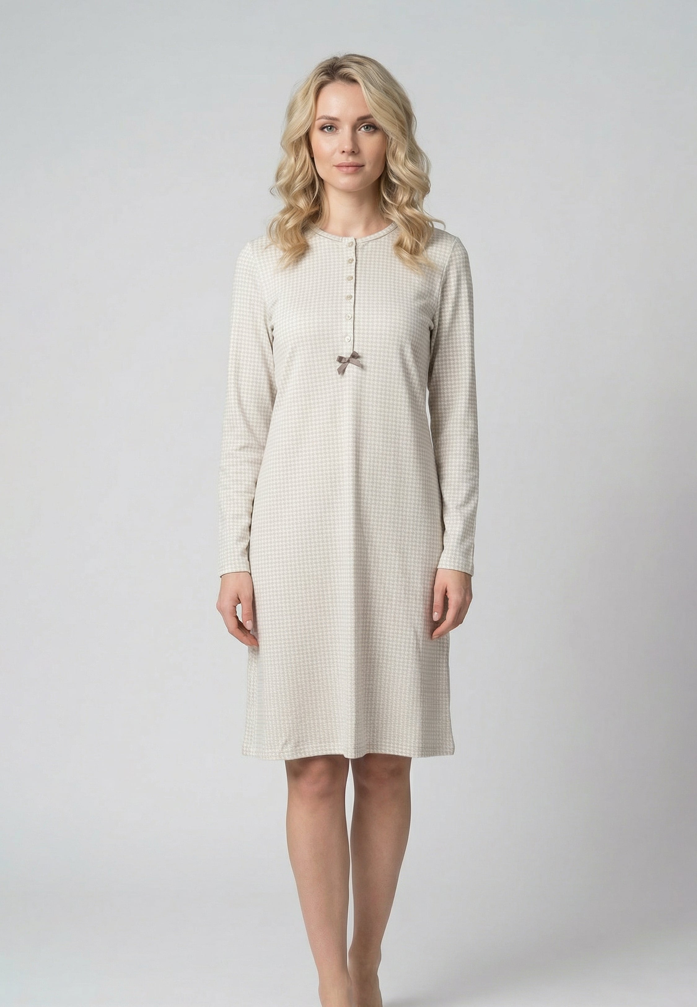 Pyjama Robe Beige à Petits Carreaux