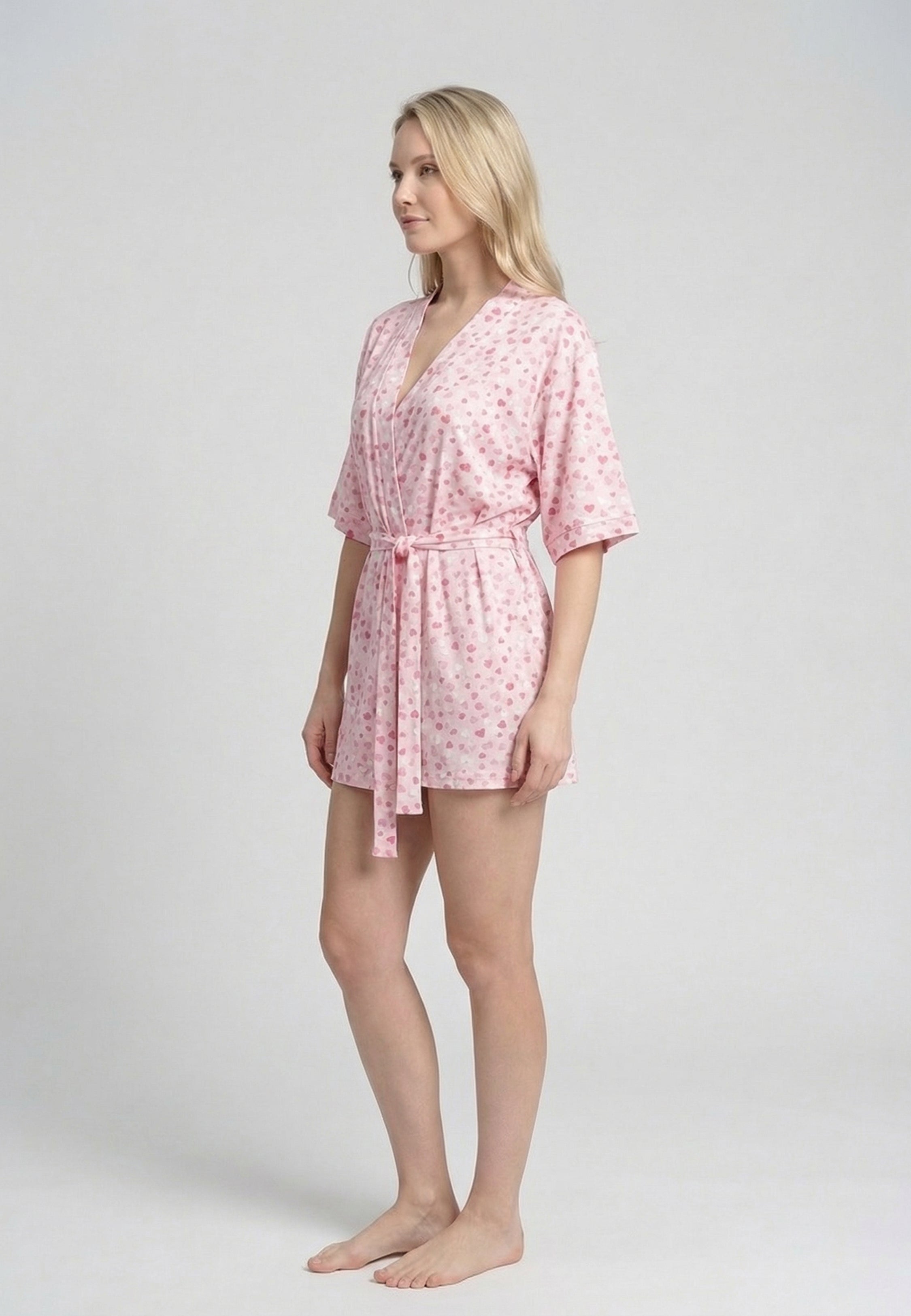 Kimono Femme Court Imprimé Cœurs