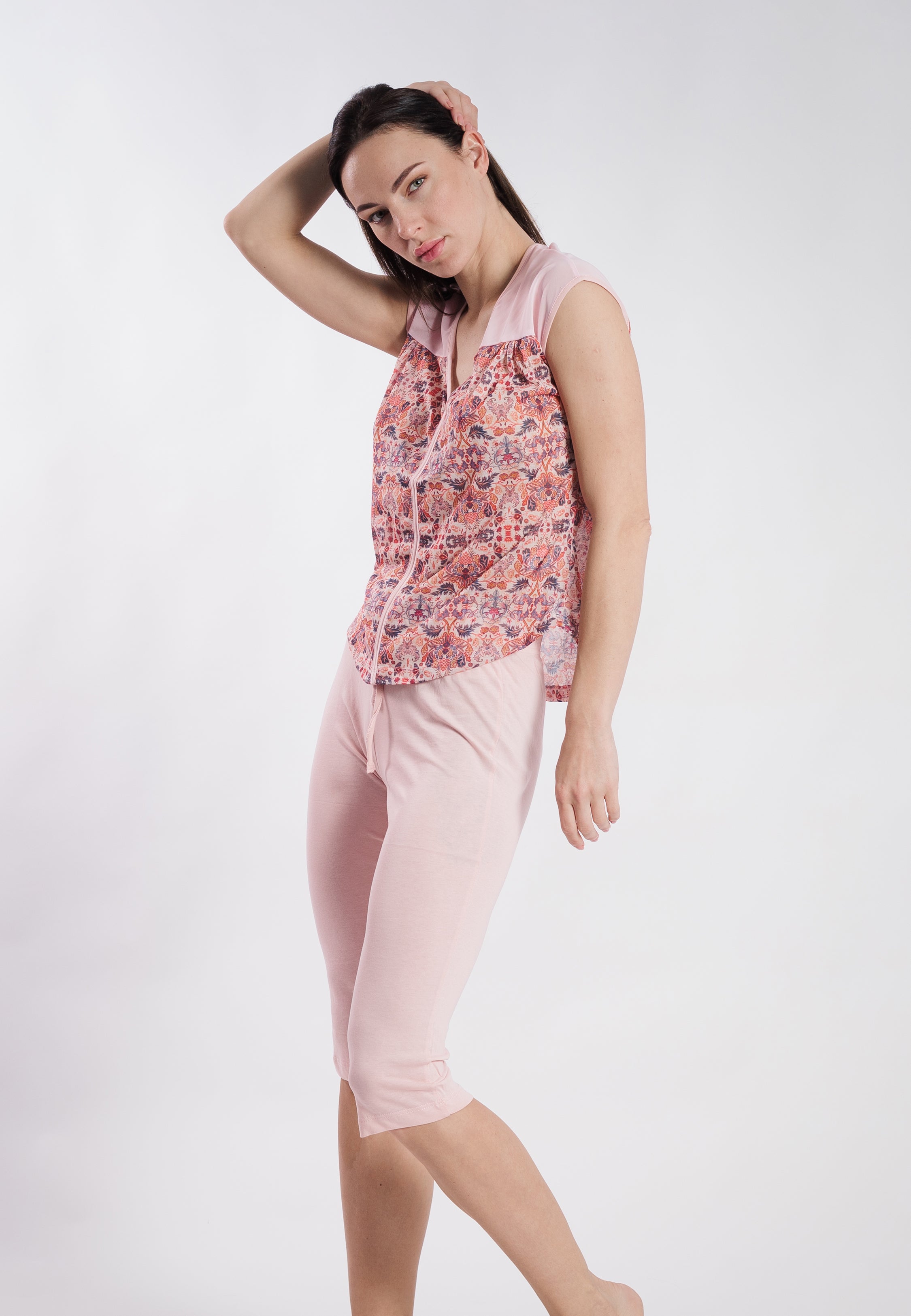 Pyjama Pantacourt Rose à haut imprime