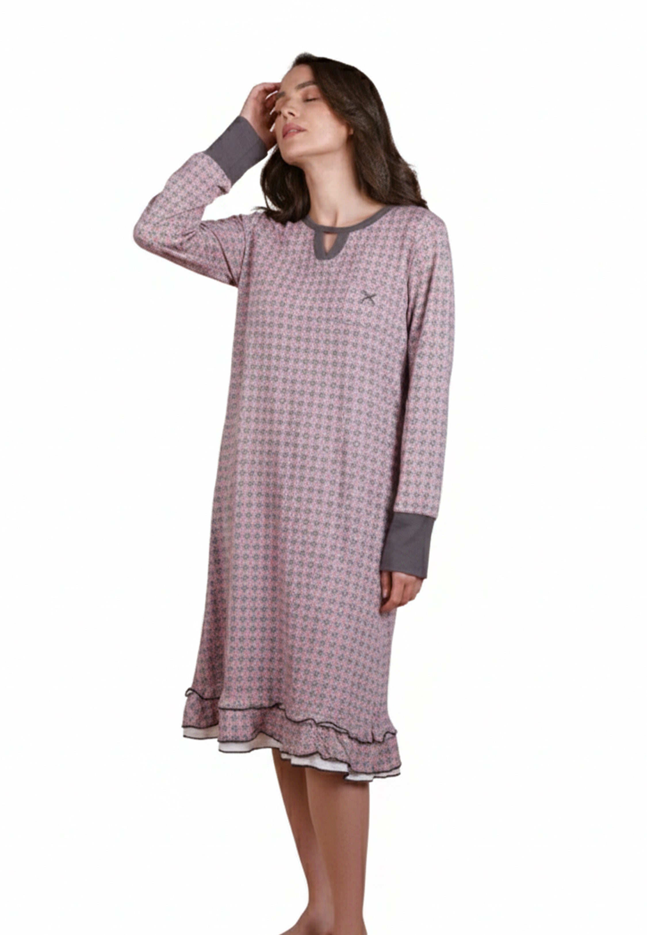 Pyjama Robe à Motifs avec Volants