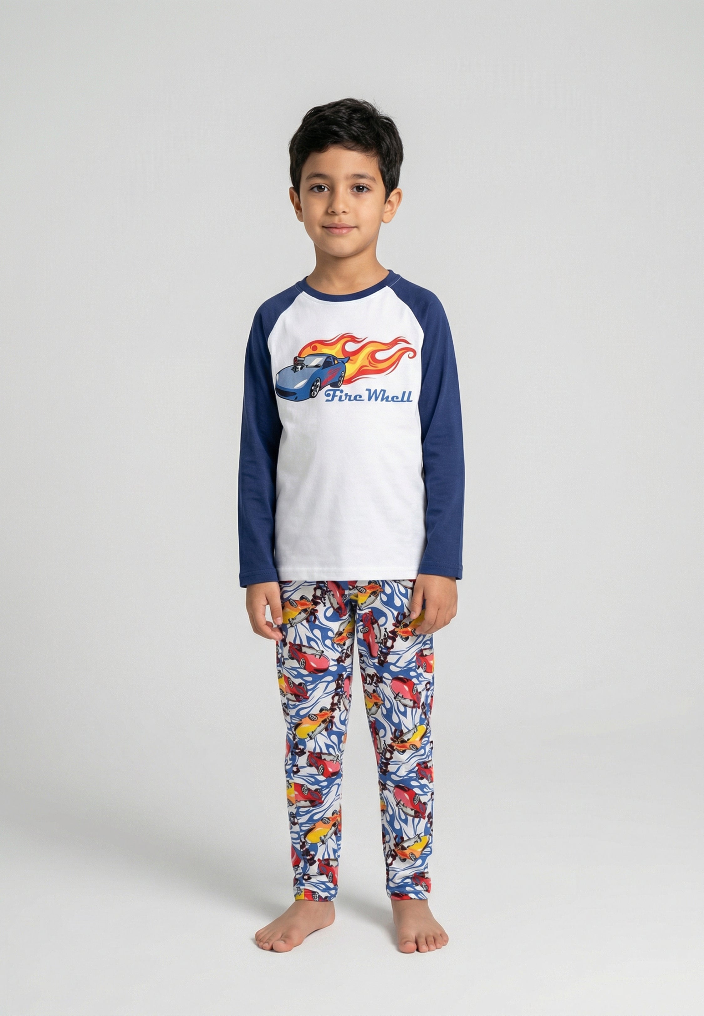 Pyjama Garçon Blanc et Bleu Fire Wheel – Ensemble 2 Pièces