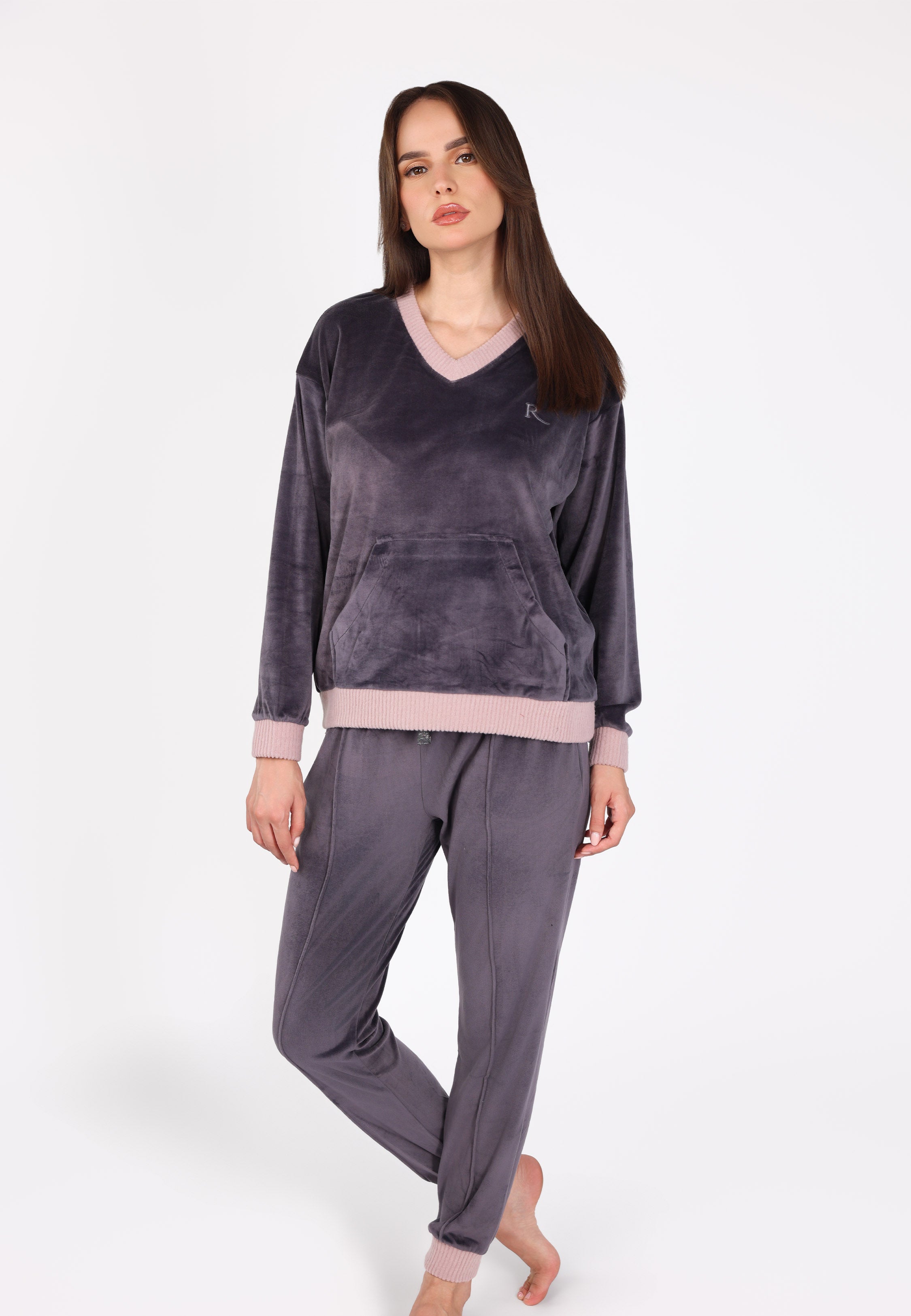 Ensemble pyjama col V à poche | Collection Velvet MLC