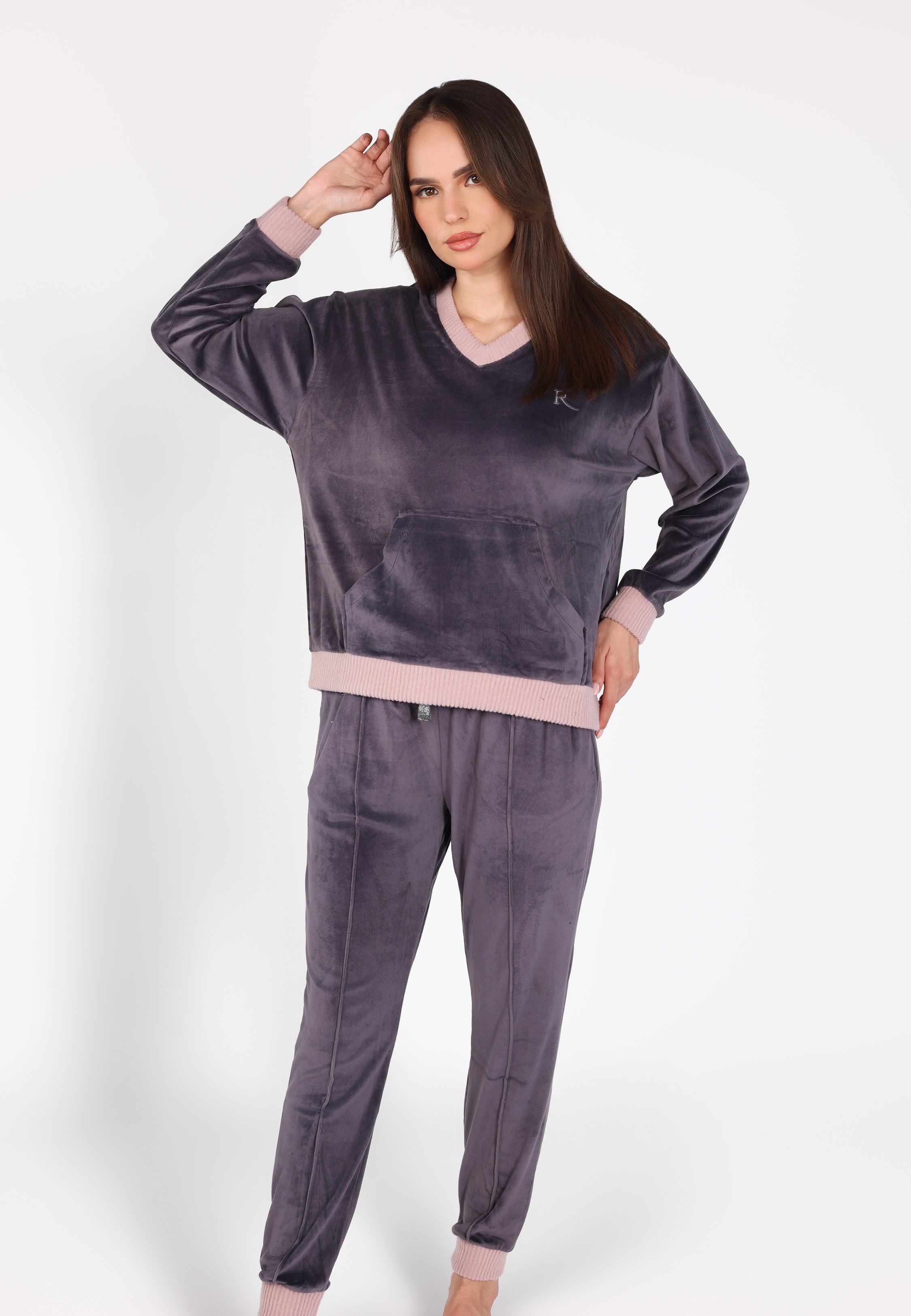 Ensemble pyjama col V à poche | Collection Velvet MLC