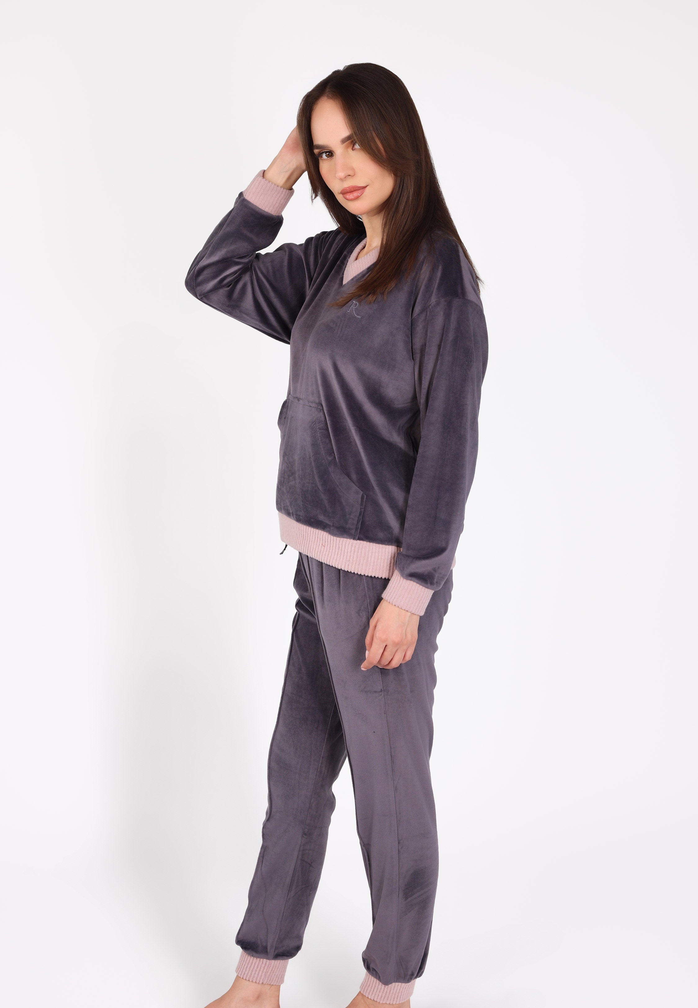 Ensemble pyjama col V à poche | Collection Velvet MLC