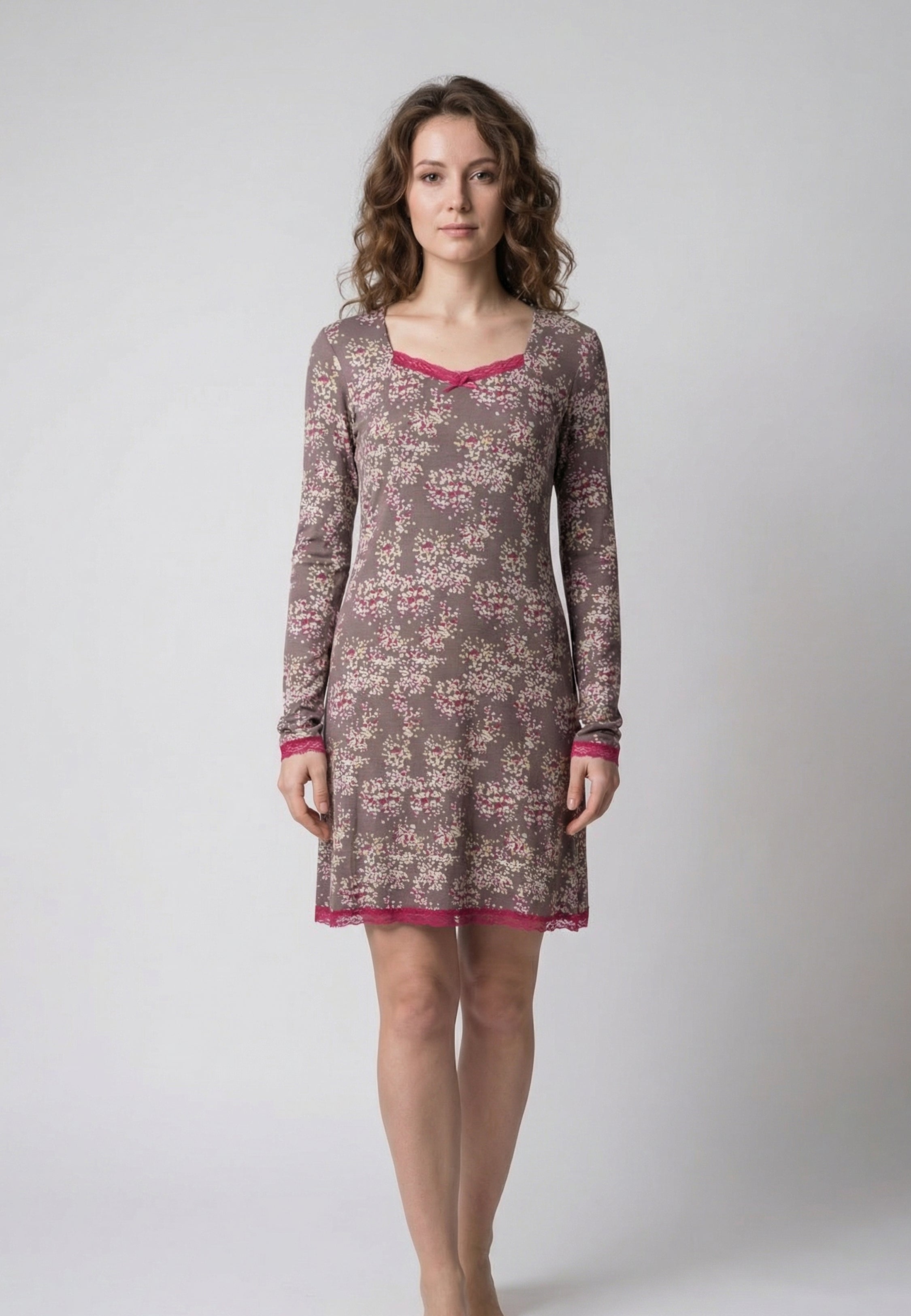 Pyjama Robe Marron à Motif Fleuri