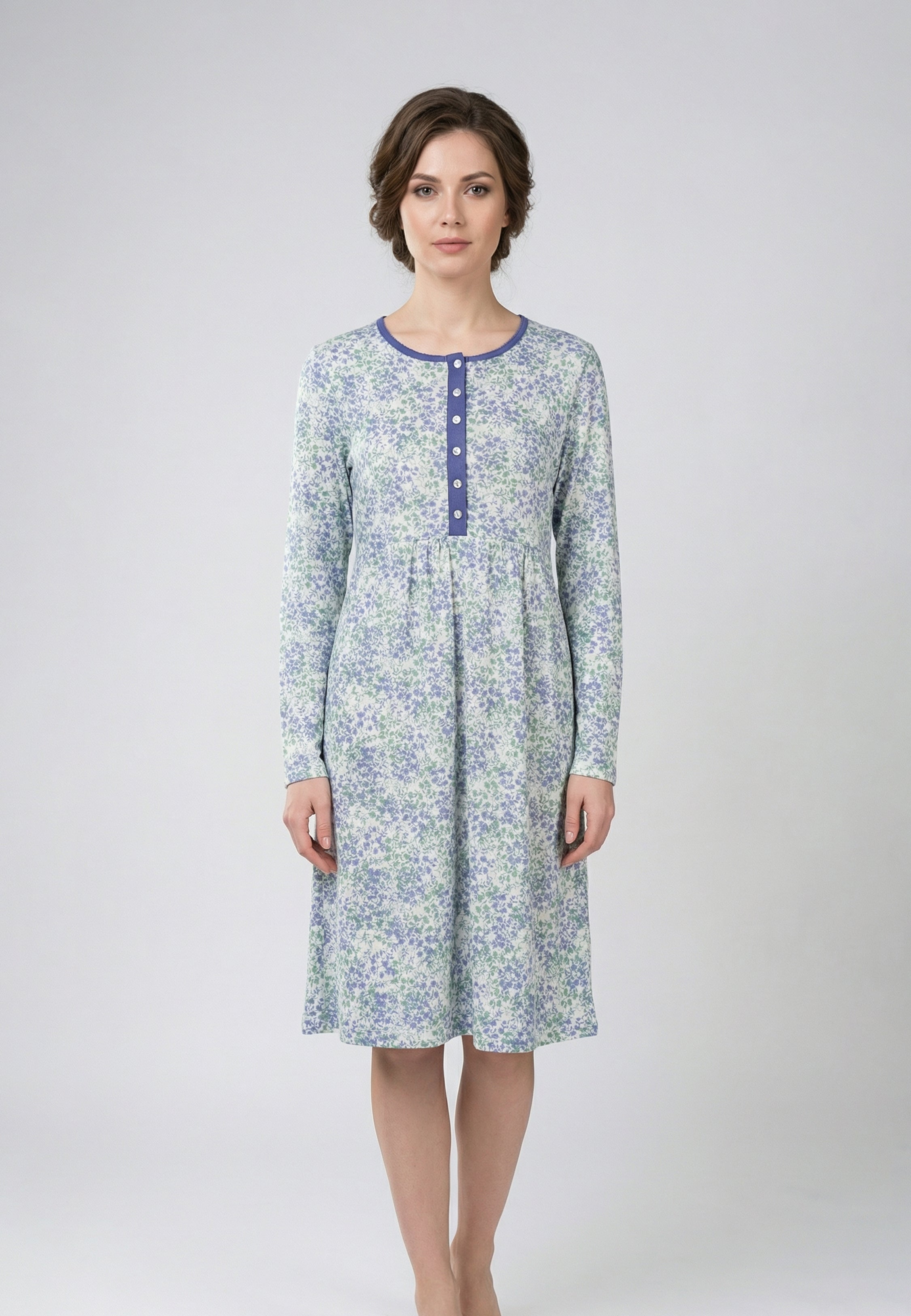 Pyjama Robe Fleurie Bleu et Vert
