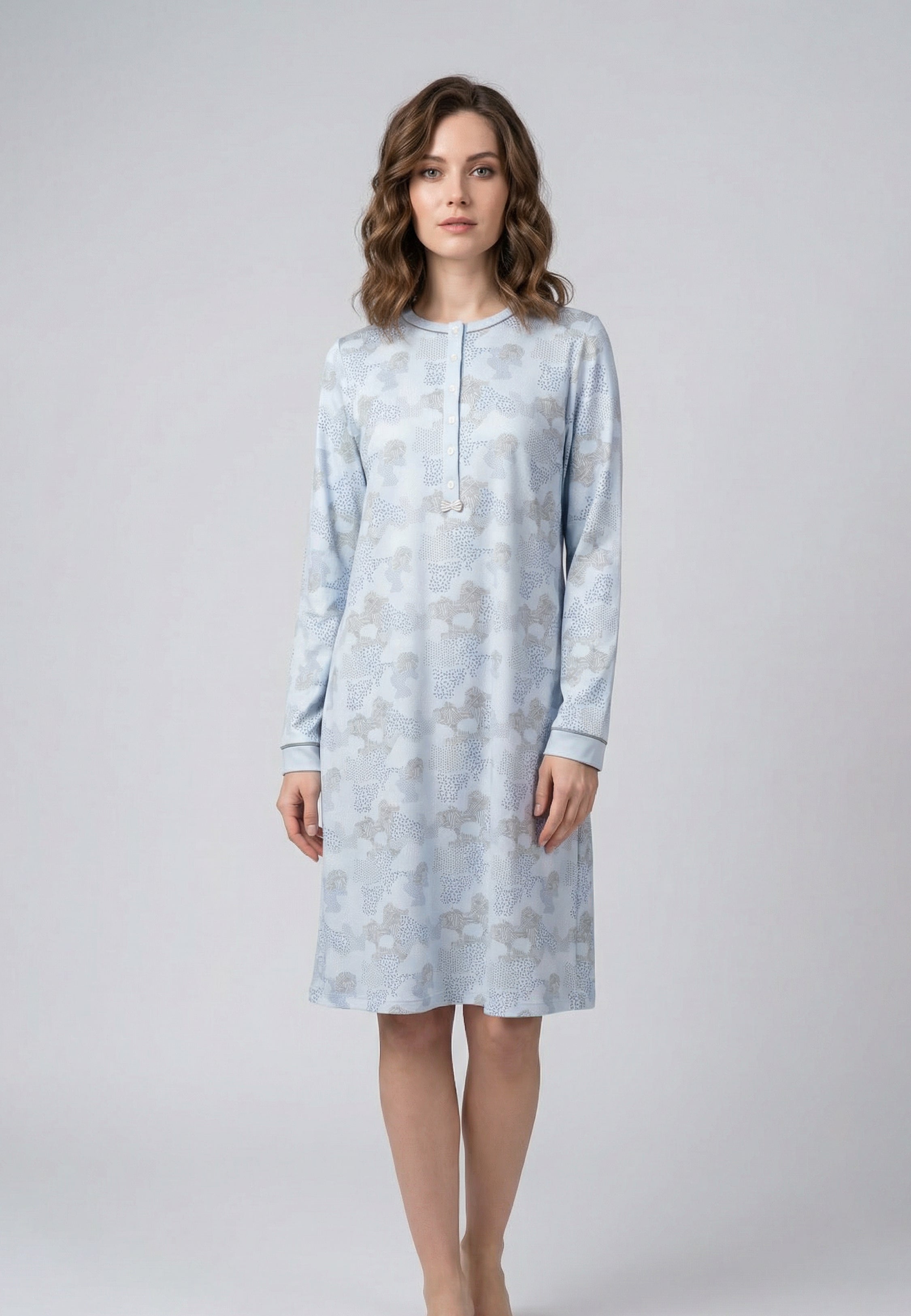 Pyjama Robe Manches Longues Bleu Imprimé