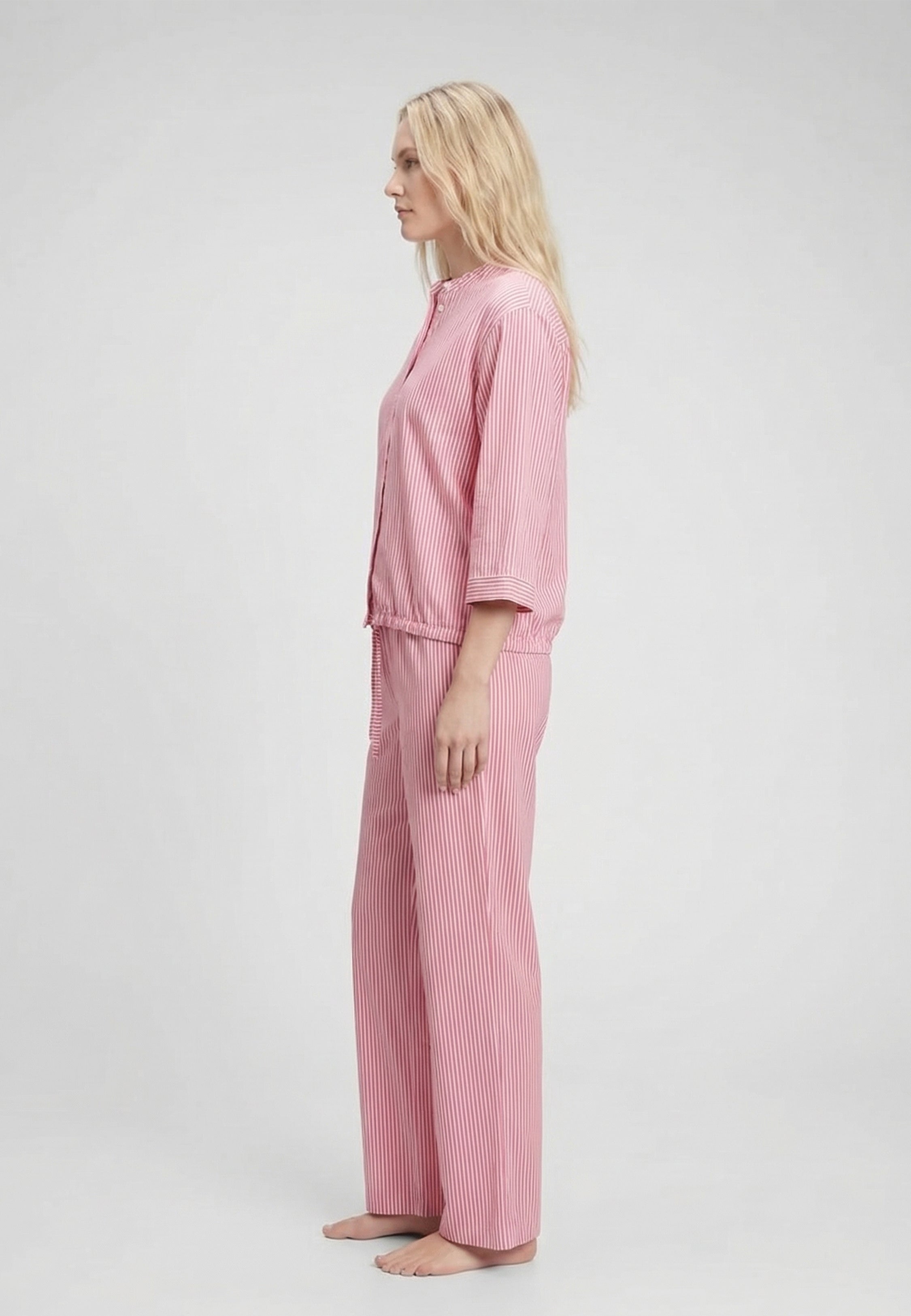 Pyjama Femme Rayé Rose – Ensemble Haut et Pantalon Long