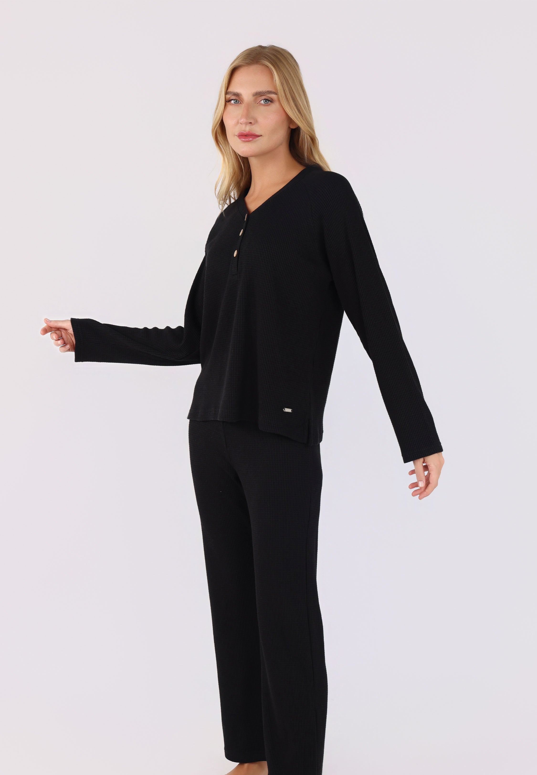 Ensemble pyjama à col V et boutons | Collection Waffle