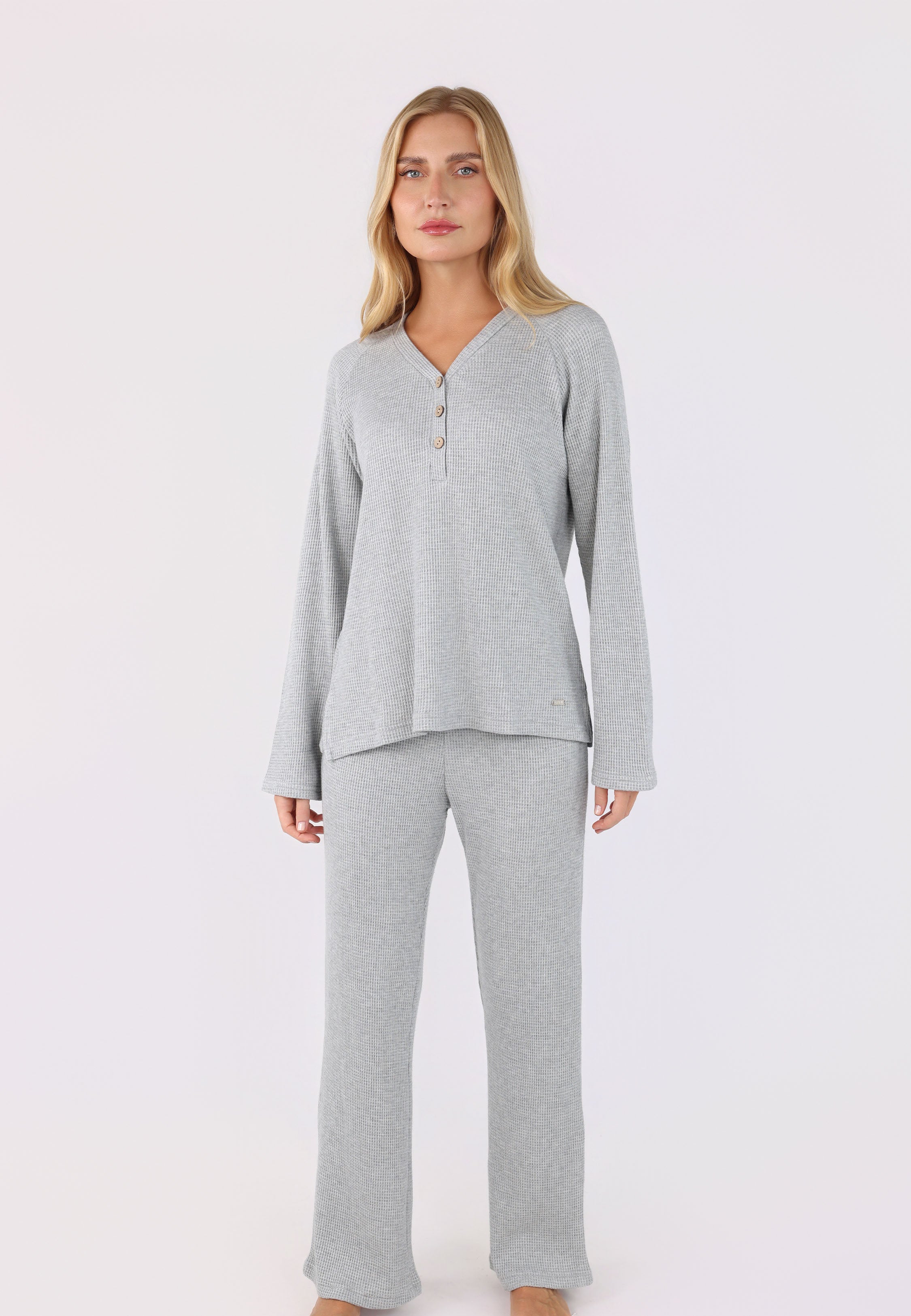 Ensemble pyjama à col V et boutons | Collection Waffle