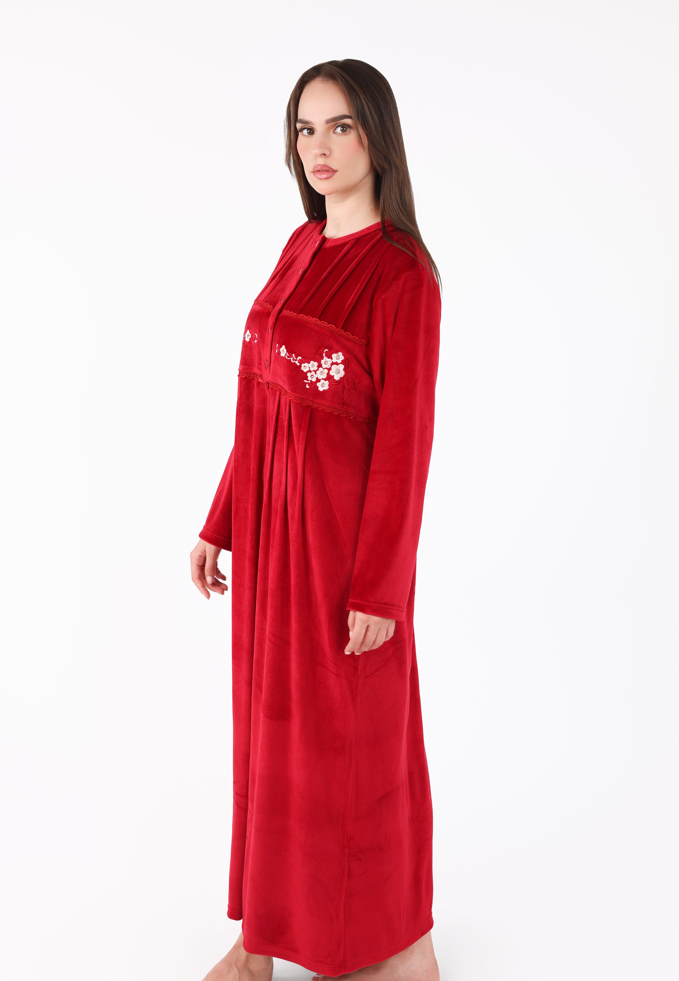 Robe de nuit longue en velours brodé
