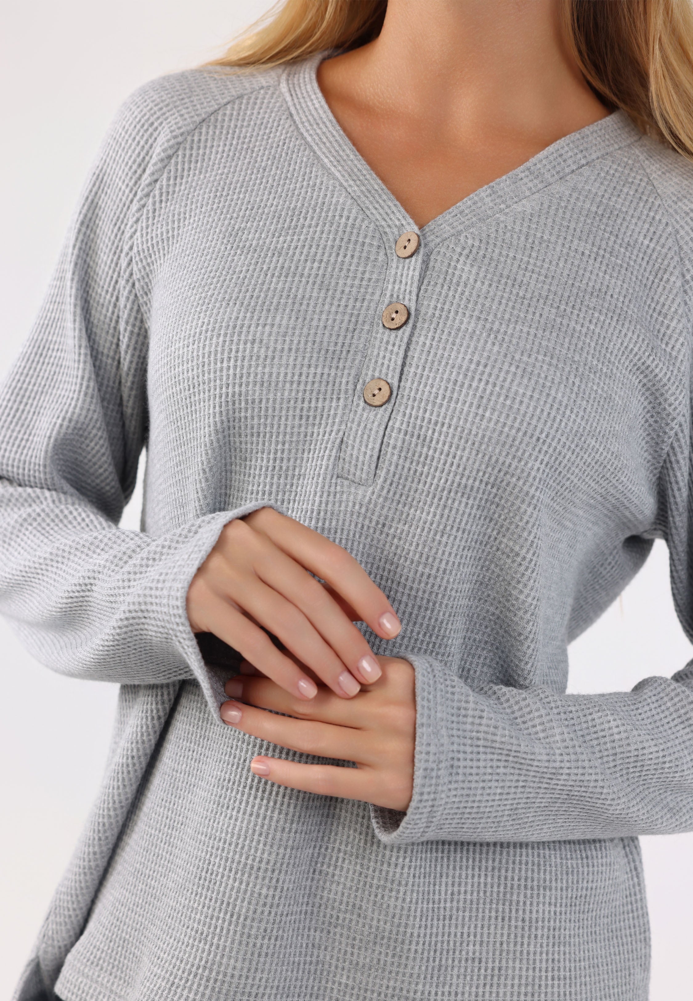 Ensemble pyjama à col V et boutons | Collection Waffle