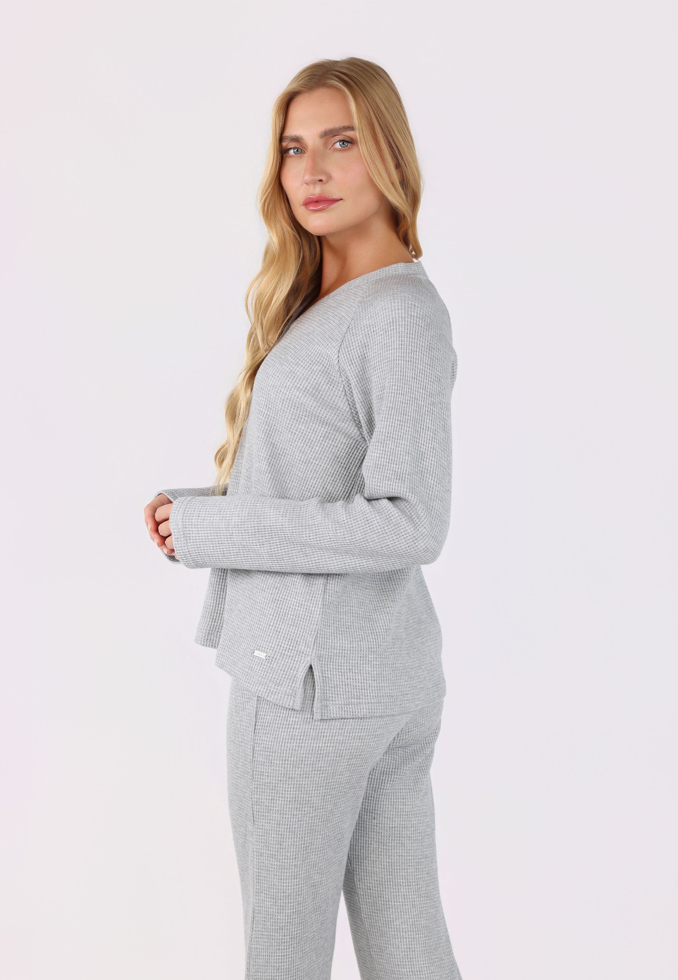 Ensemble pyjama à col V et boutons | Collection Waffle