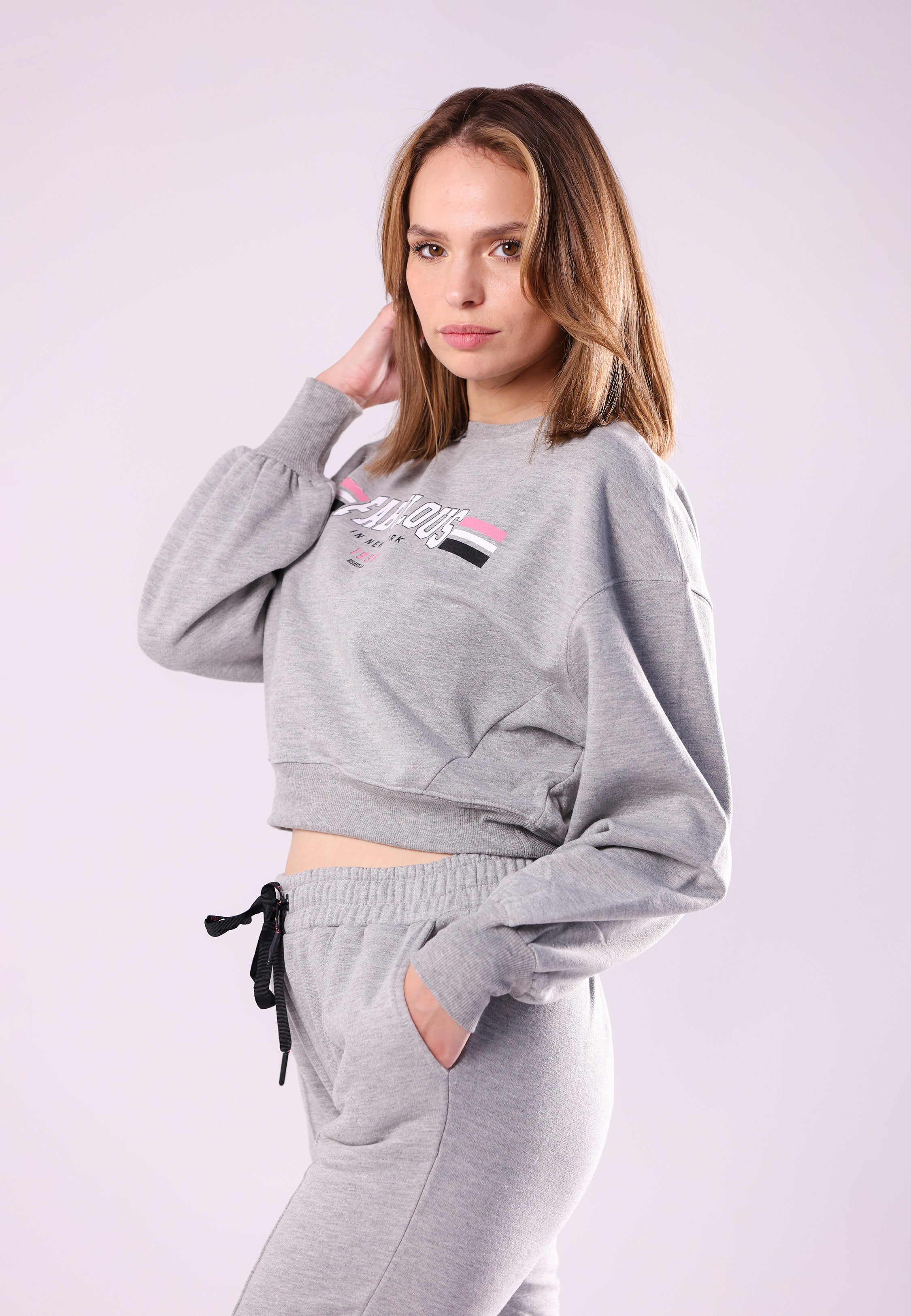 Pyjama crop gris casual | Collection MLT CHINE