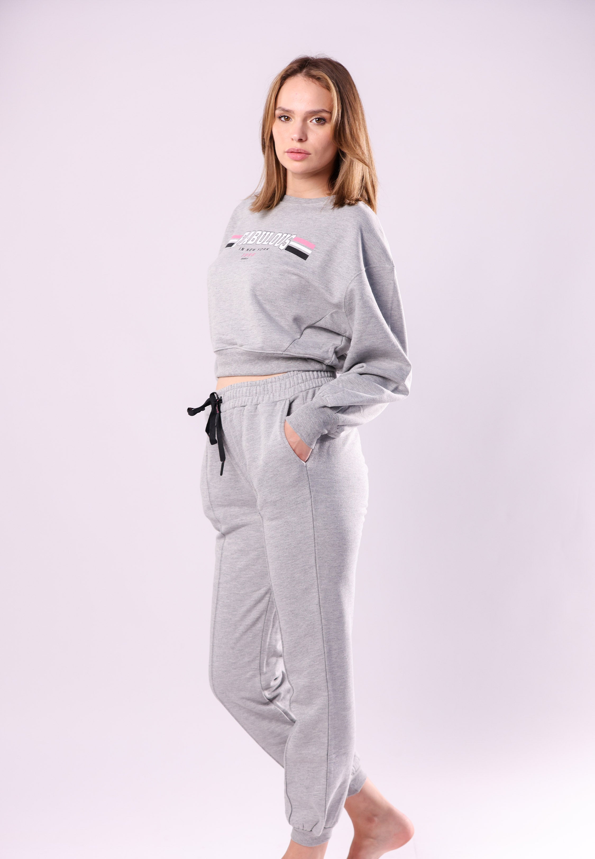 Pyjama crop gris casual | Collection MLT CHINE