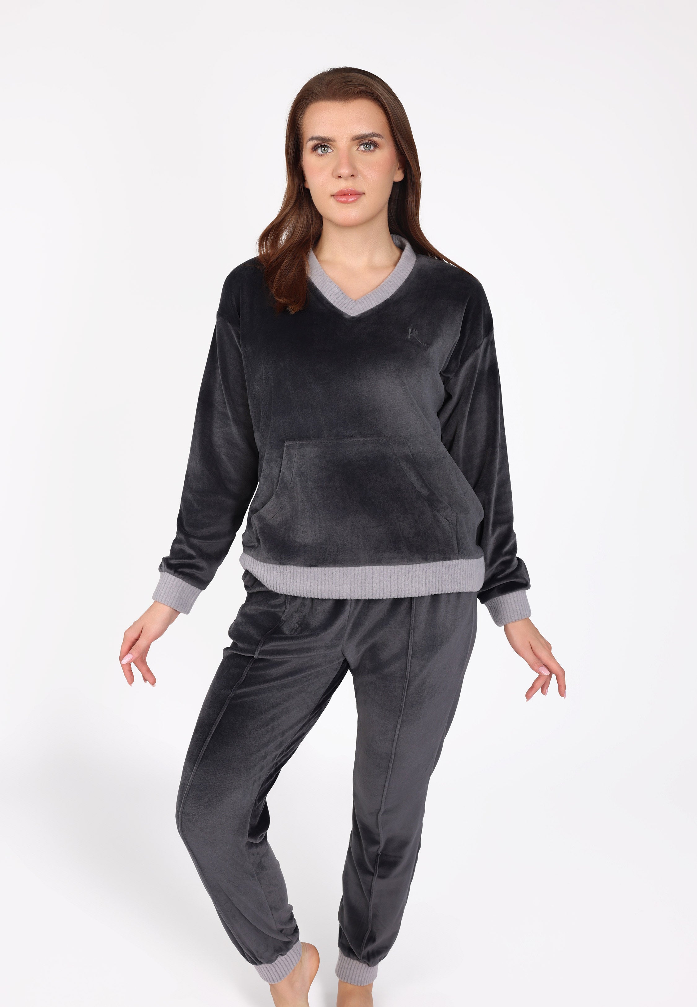 Ensemble pyjama col V à poche | Collection Velvet MLC