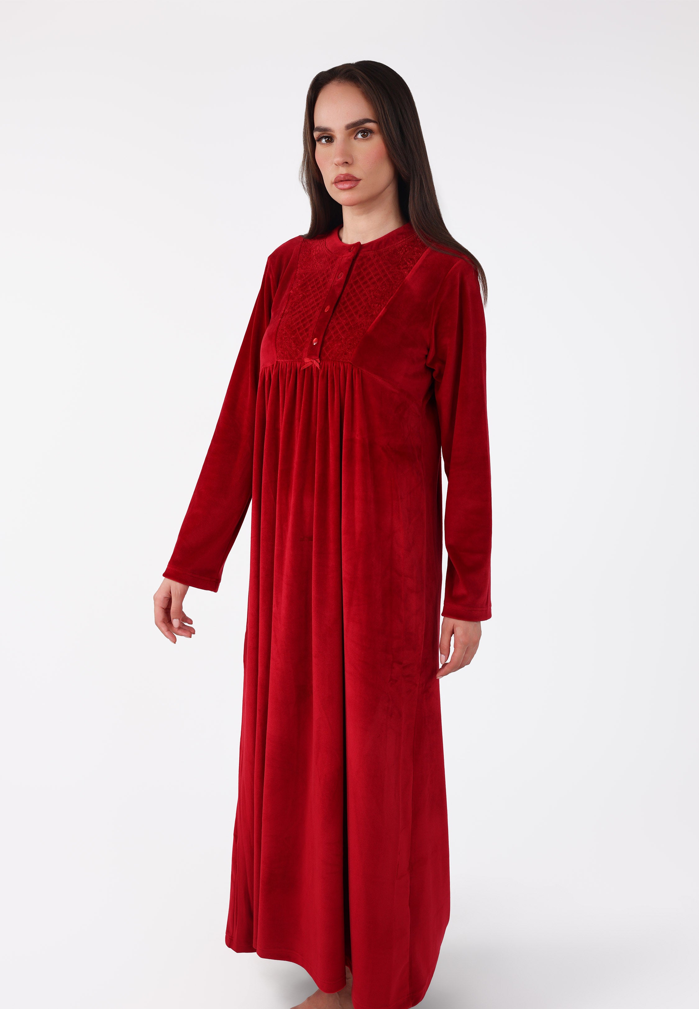 Robe de nuit longue en velours avec détail matelassé