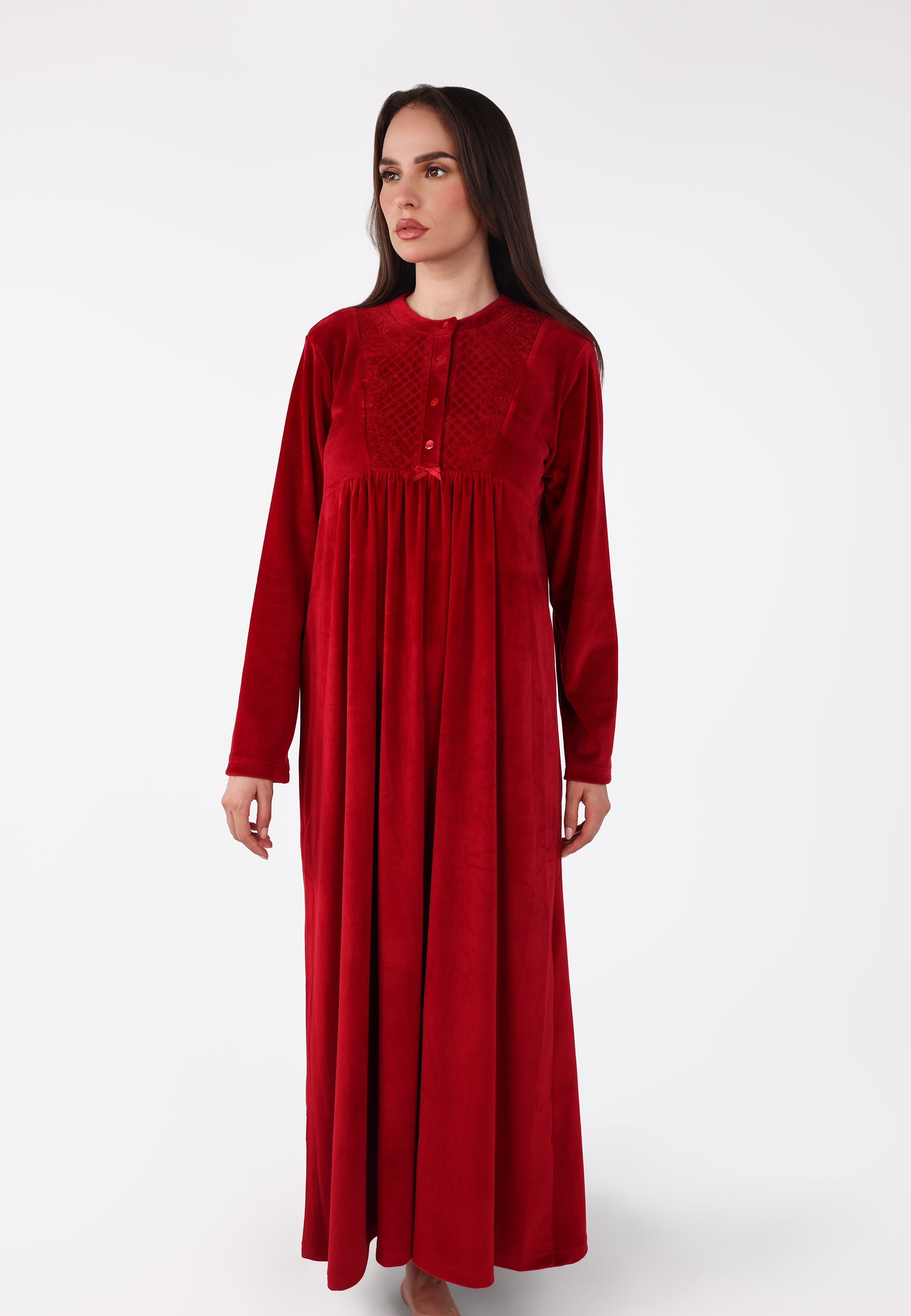 Robe de nuit longue en velours avec détail matelassé