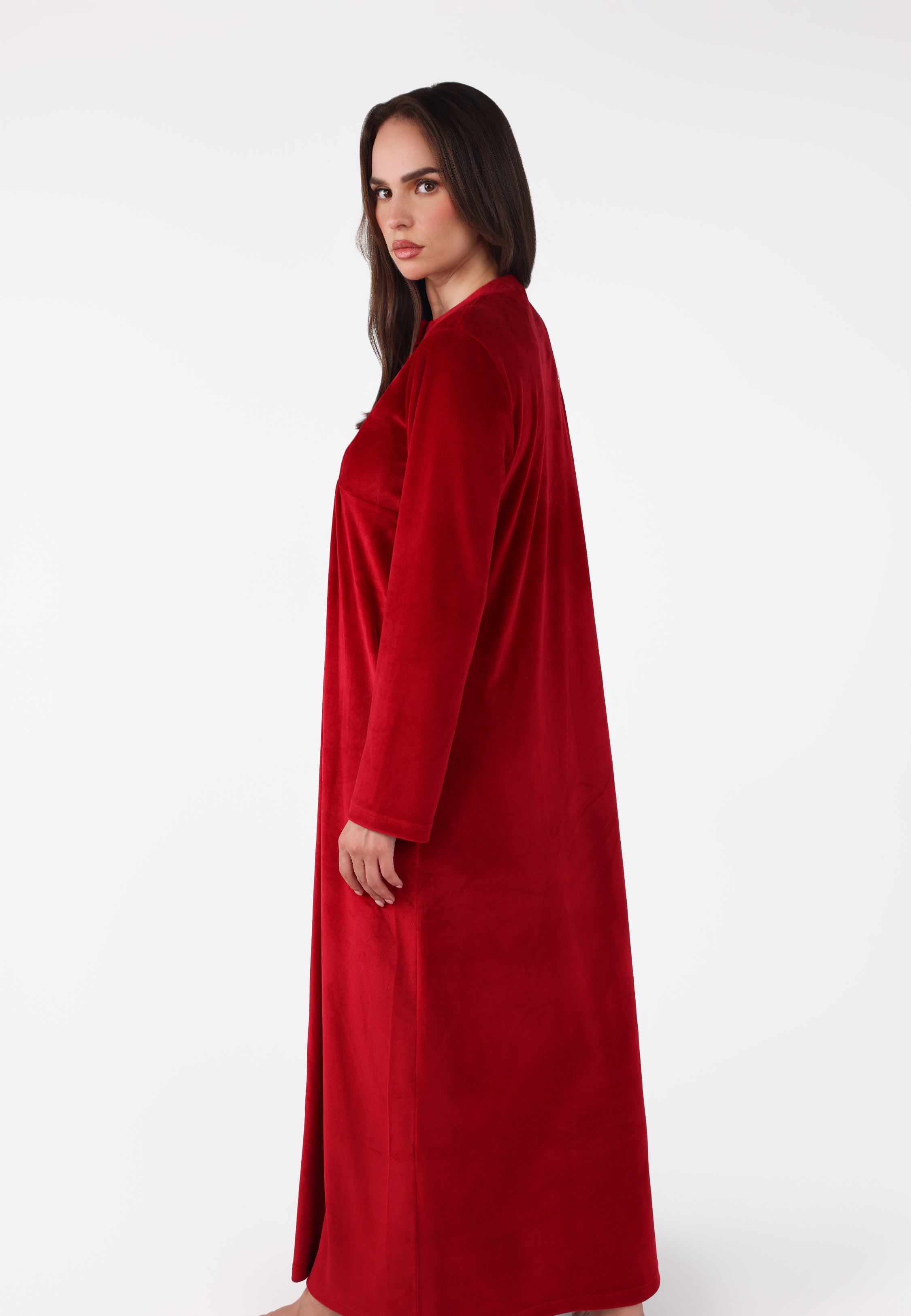 Robe de nuit longue en velours avec détail matelassé