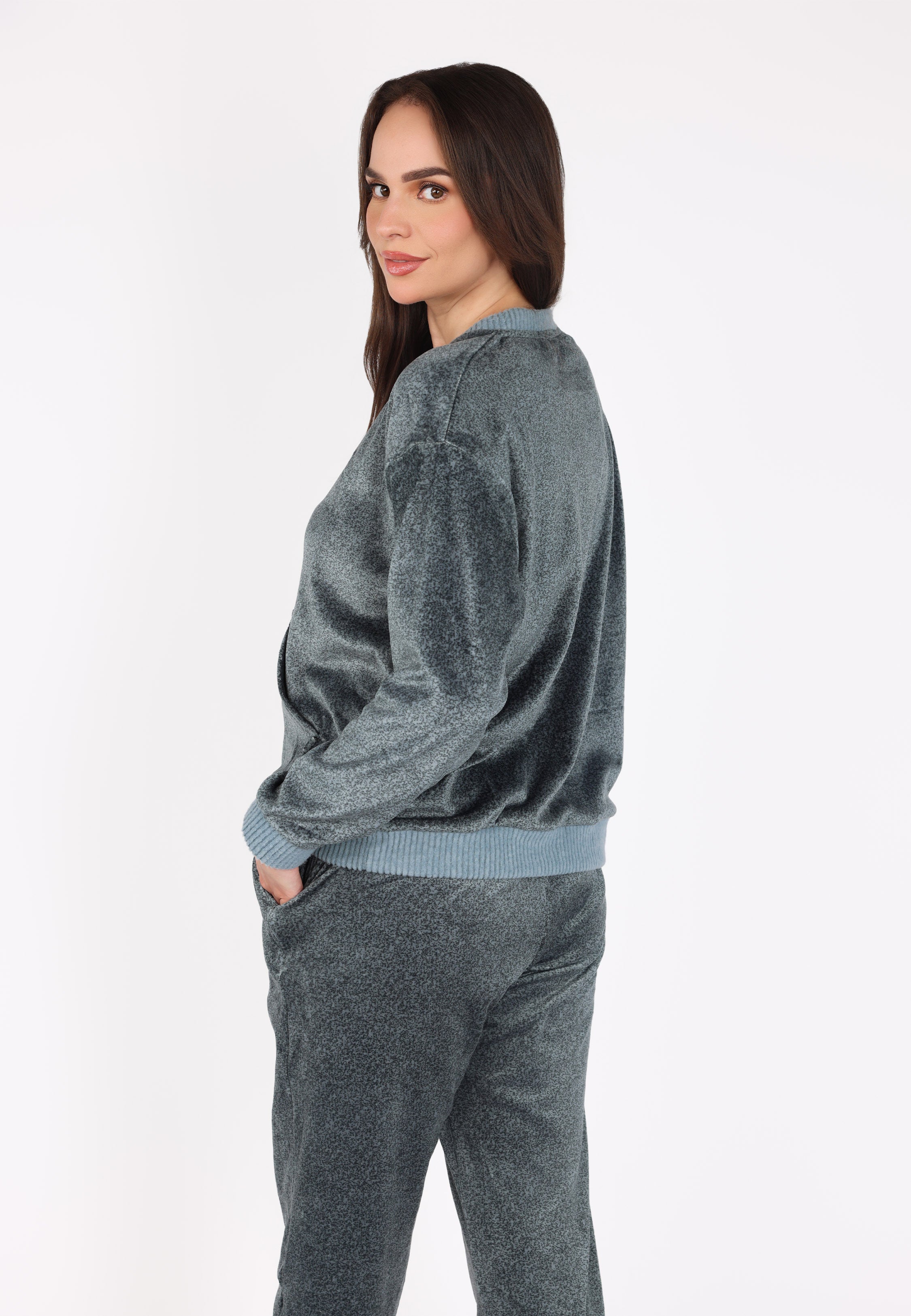 Ensemble pyjama col V à poche | Collection Velvet MLC