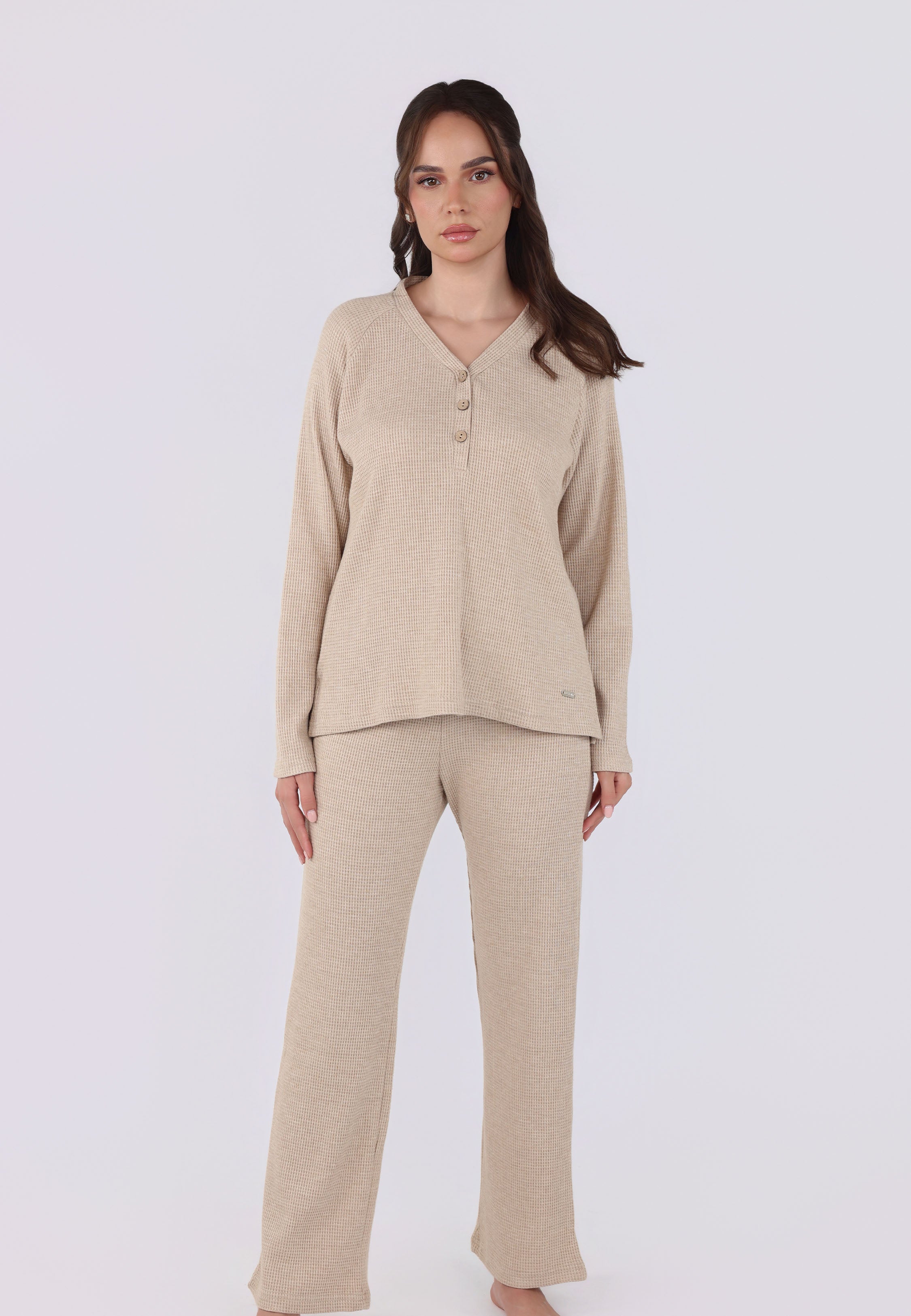 Ensemble pyjama à col V et boutons | Collection Waffle
