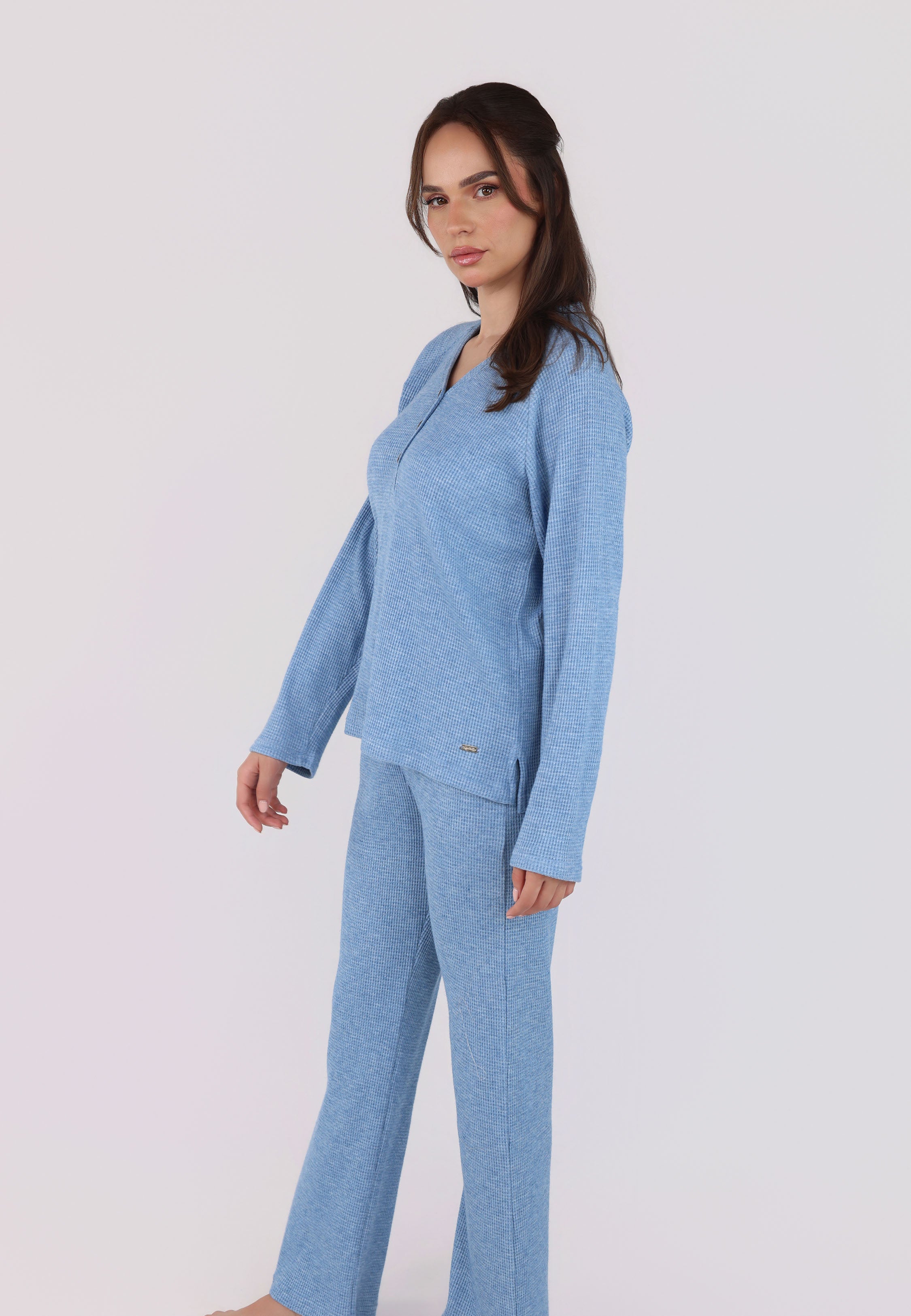 Ensemble pyjama à col V et boutons | Collection Waffle