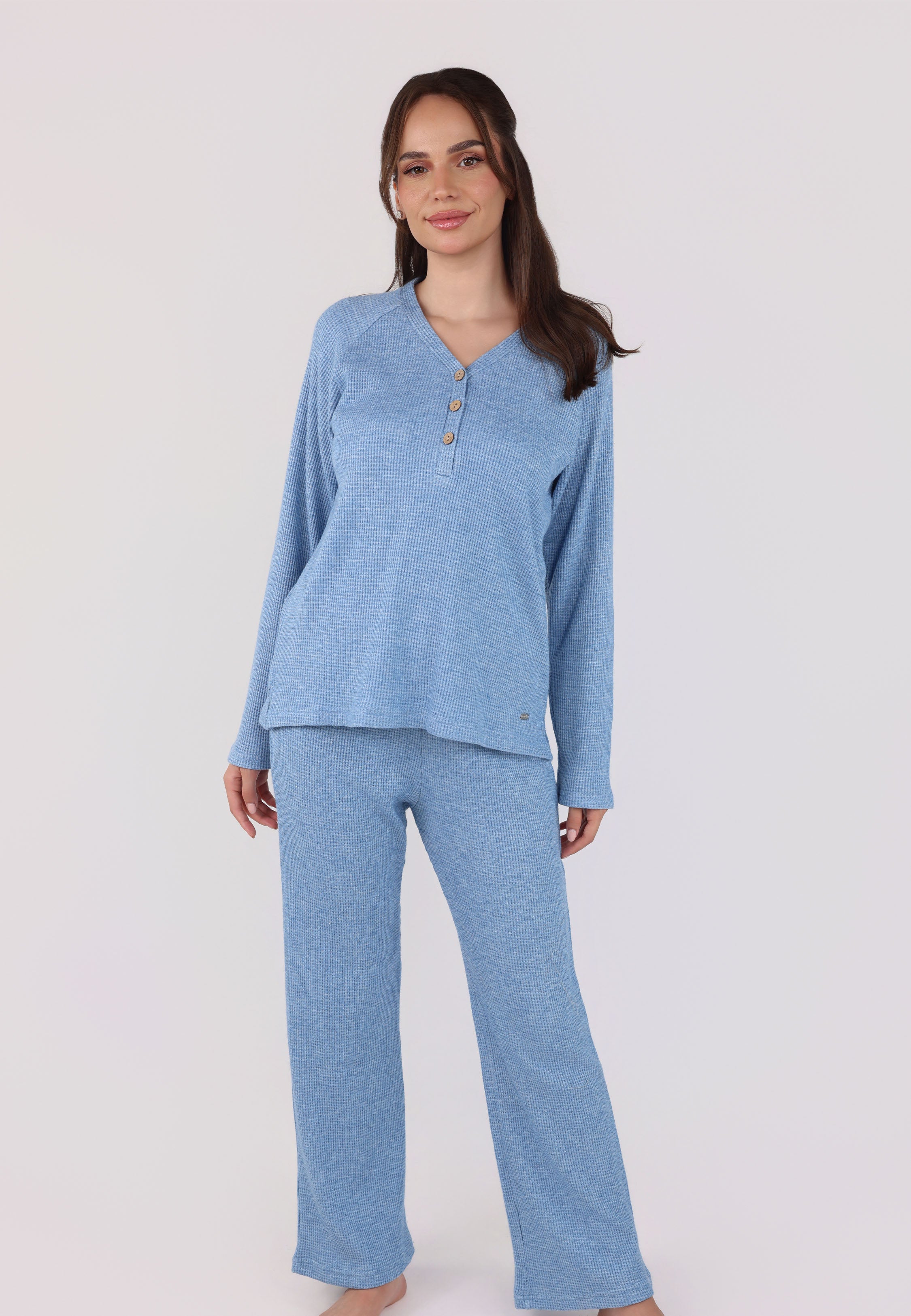 Ensemble pyjama à col V et boutons | Collection Waffle