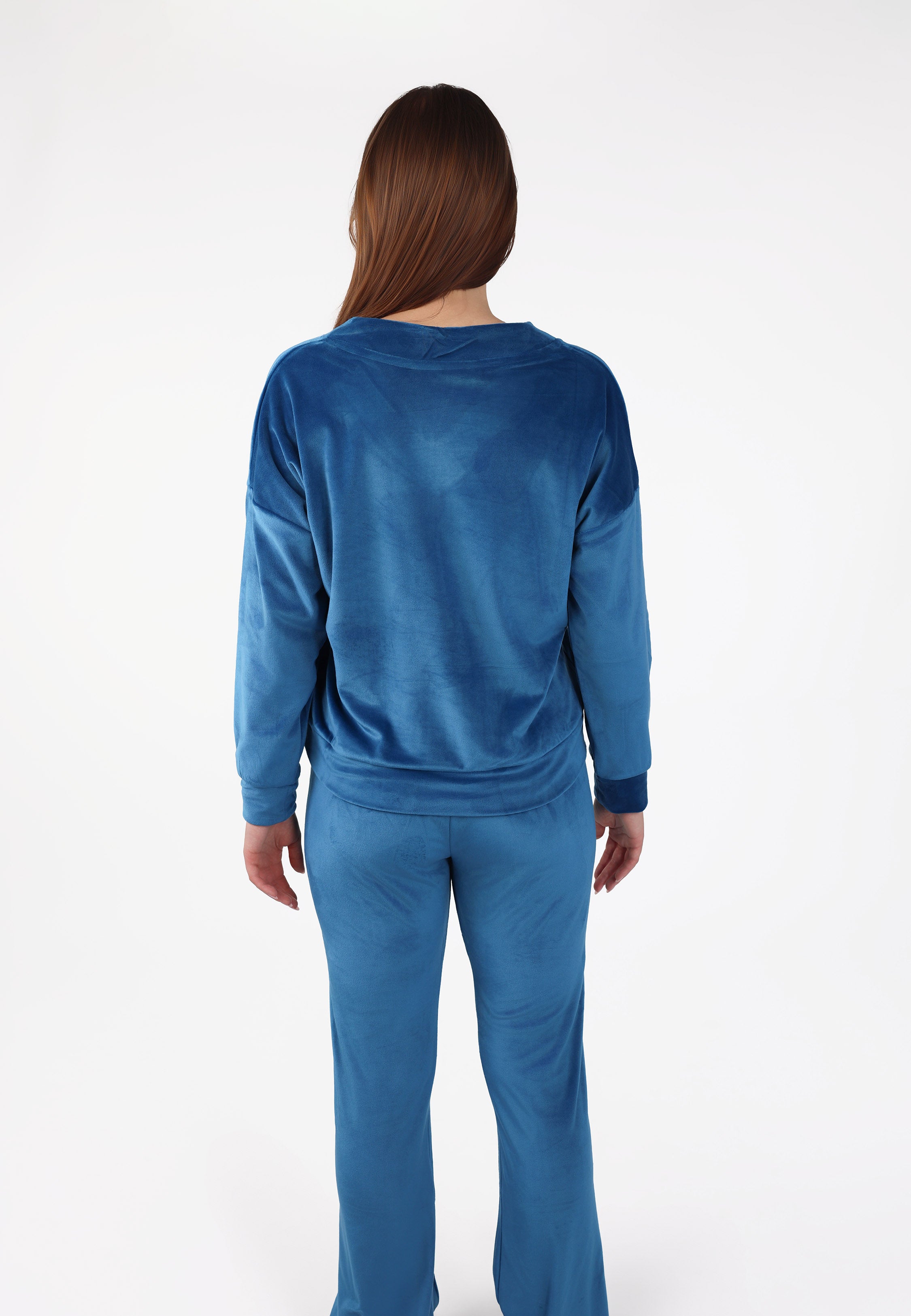 Pyjama col V à pantalon évasé | Collection Velvet Bleu