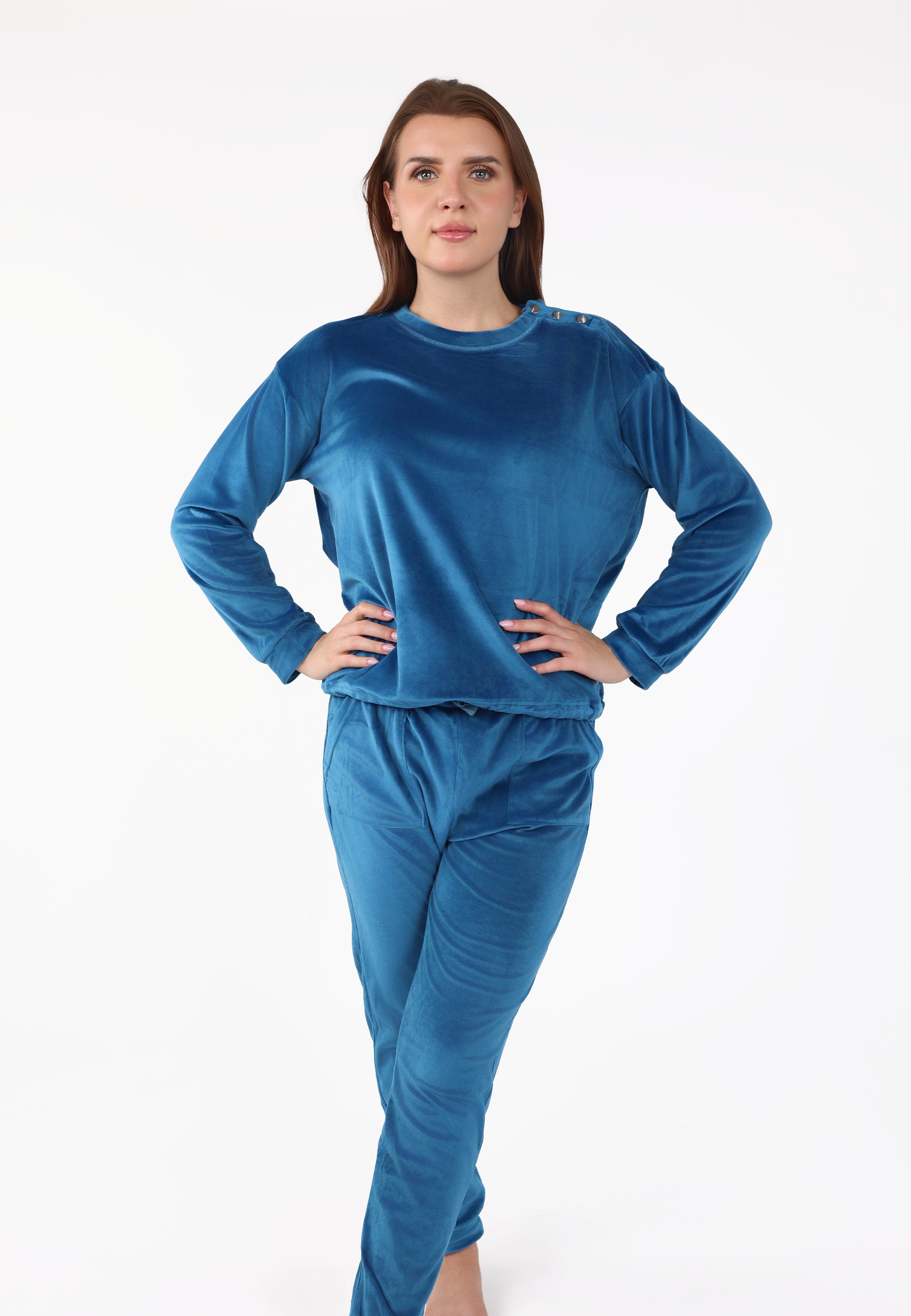 Ensemble pyjama à boutons épaule | Collection Velvet Bleu