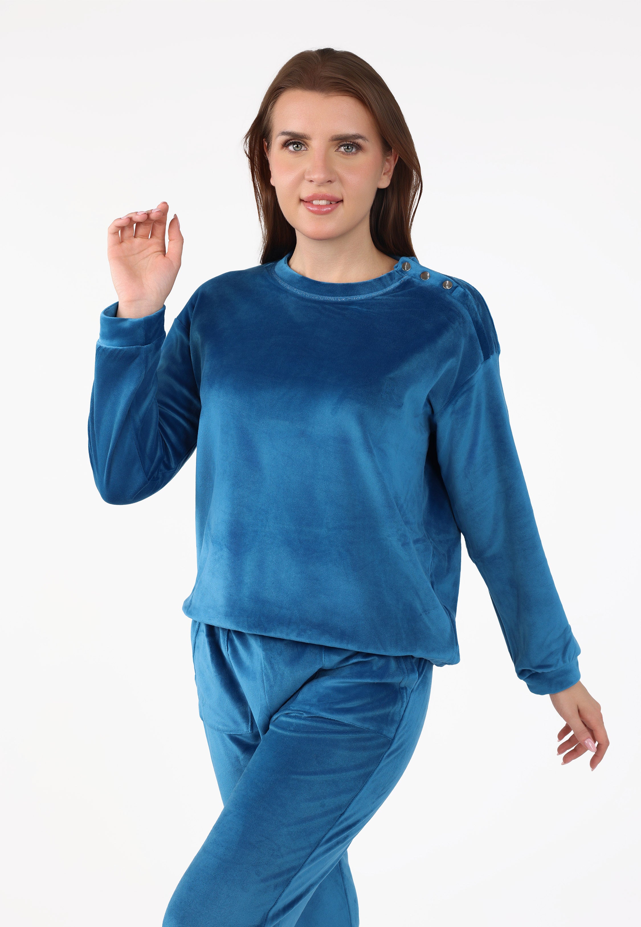 Ensemble pyjama à boutons épaule | Collection Velvet Bleu