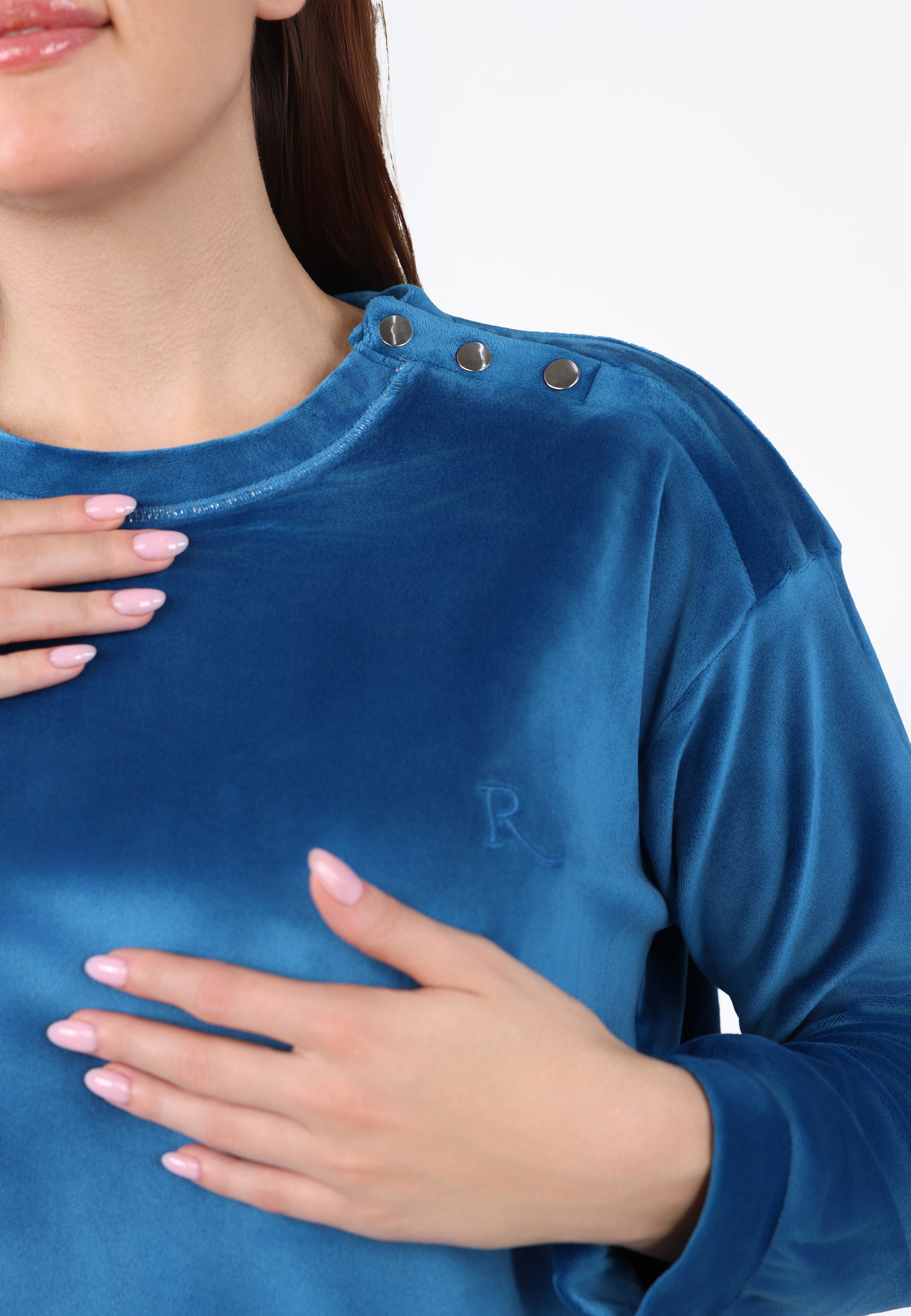 Ensemble pyjama à boutons épaule | Collection Velvet Bleu