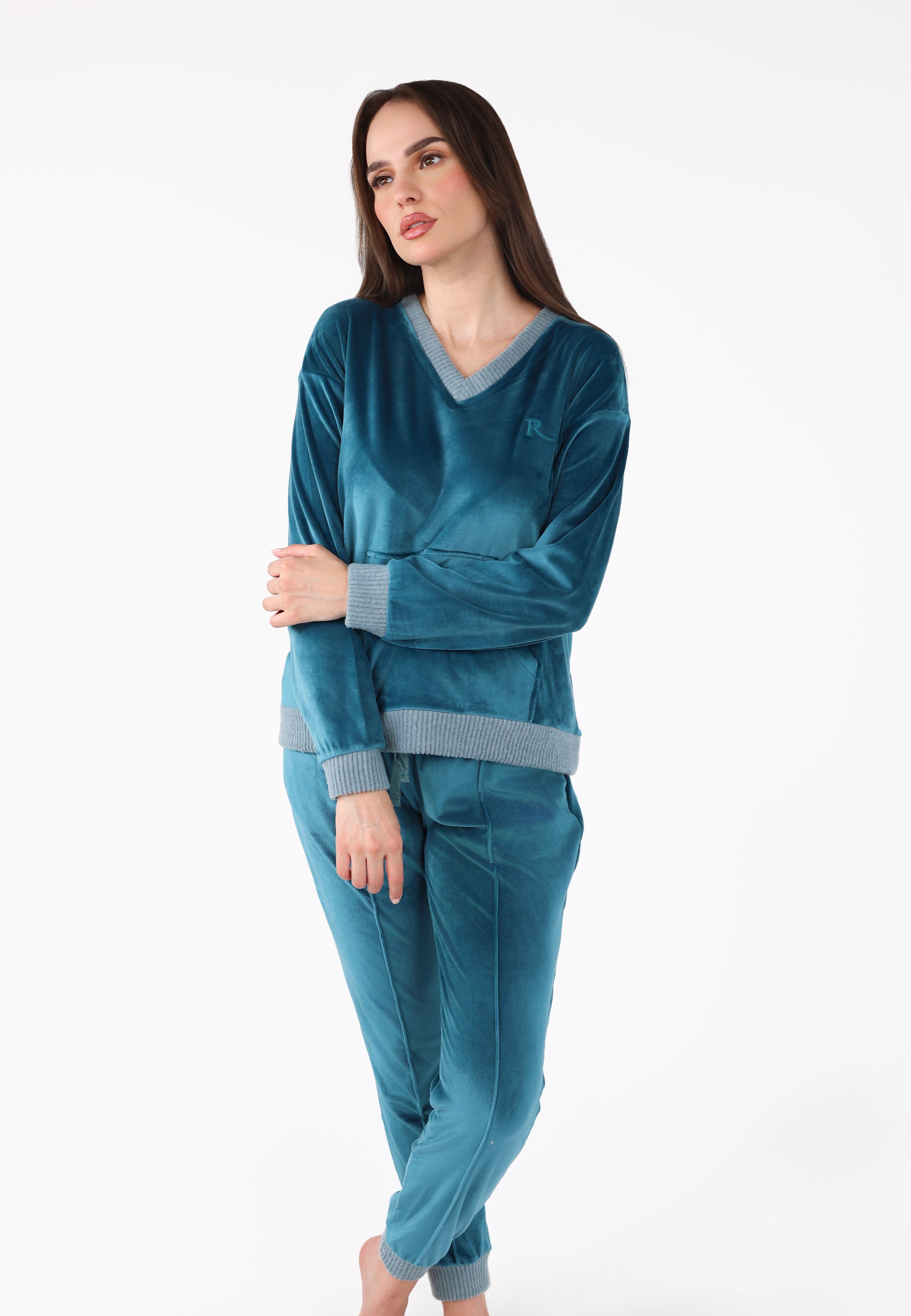 Ensemble pyjama col V à poche | Collection Velvet MLC