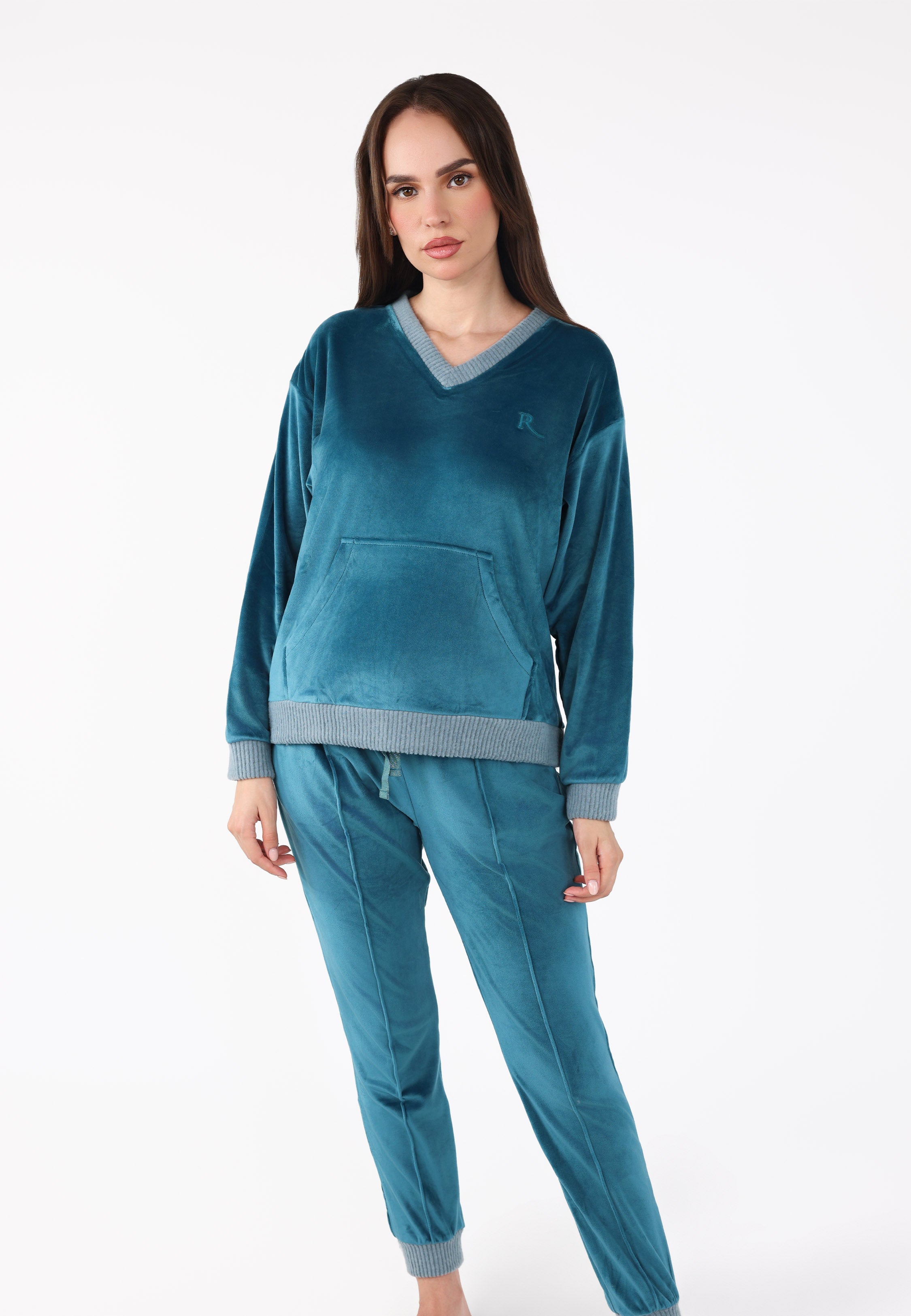 Ensemble pyjama col V à poche | Collection Velvet MLC