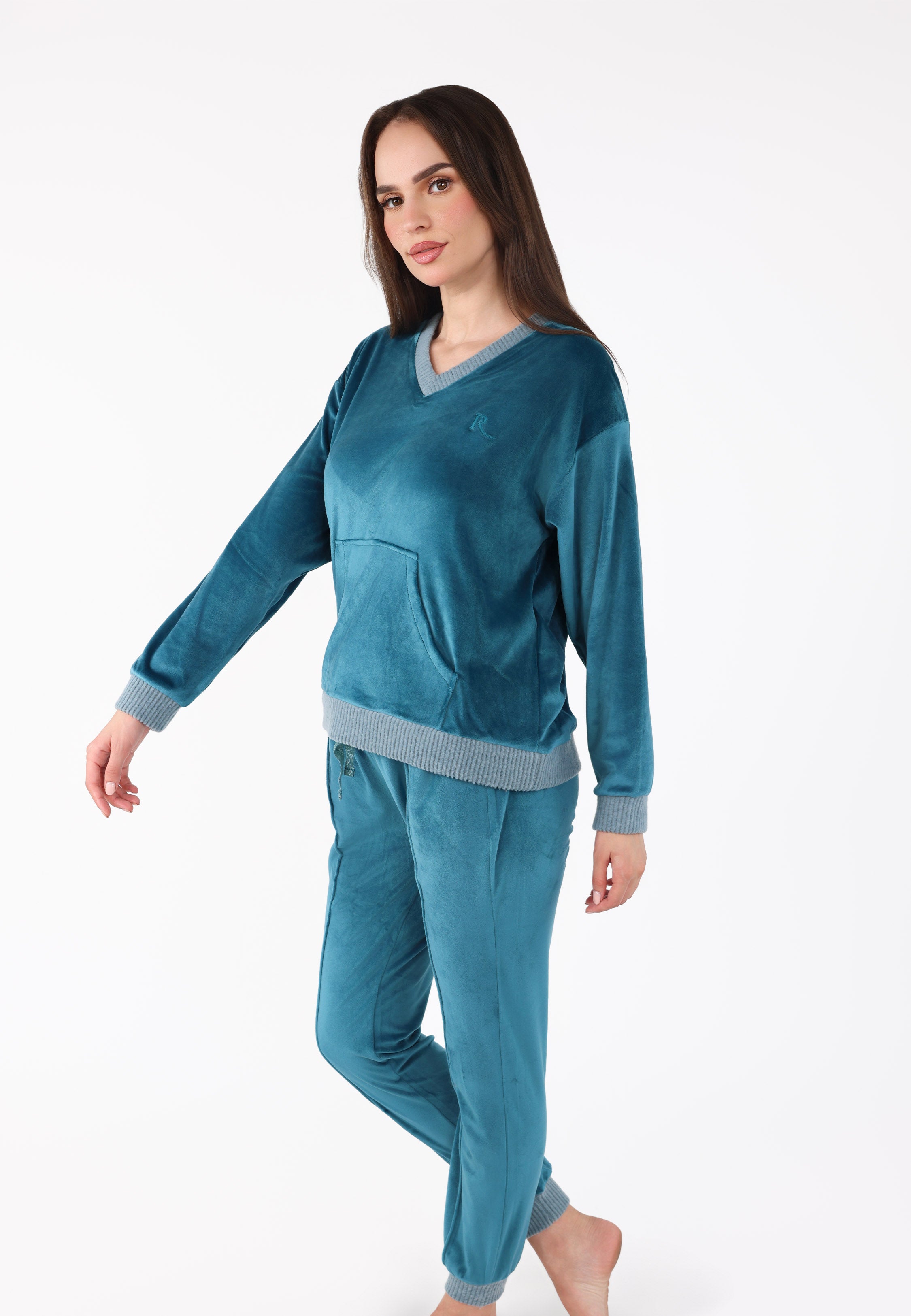 Ensemble pyjama col V à poche | Collection Velvet MLC