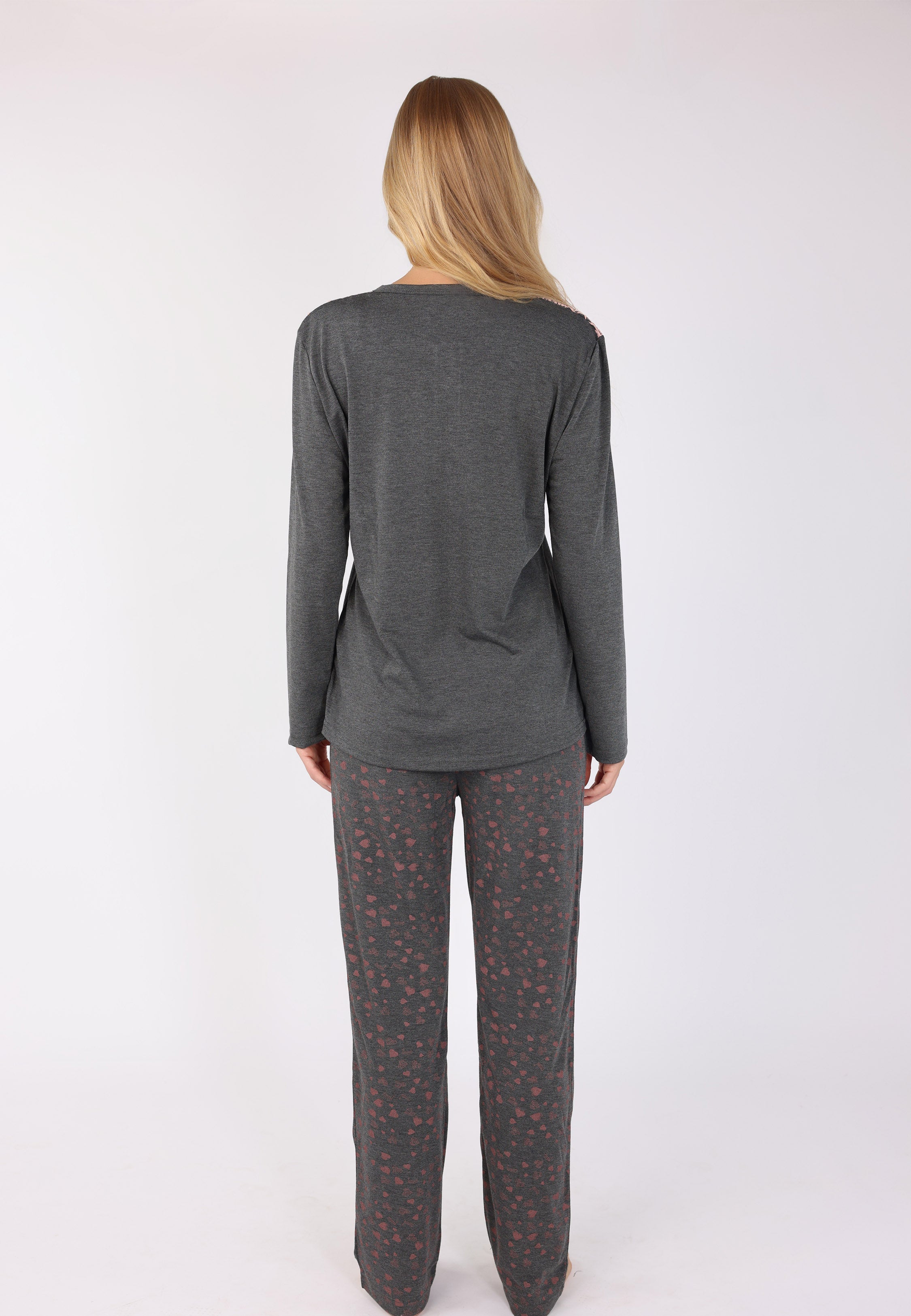 Pyjama Dentelle Épaule & Imprimé Cœurs | Collection LV SAUMON