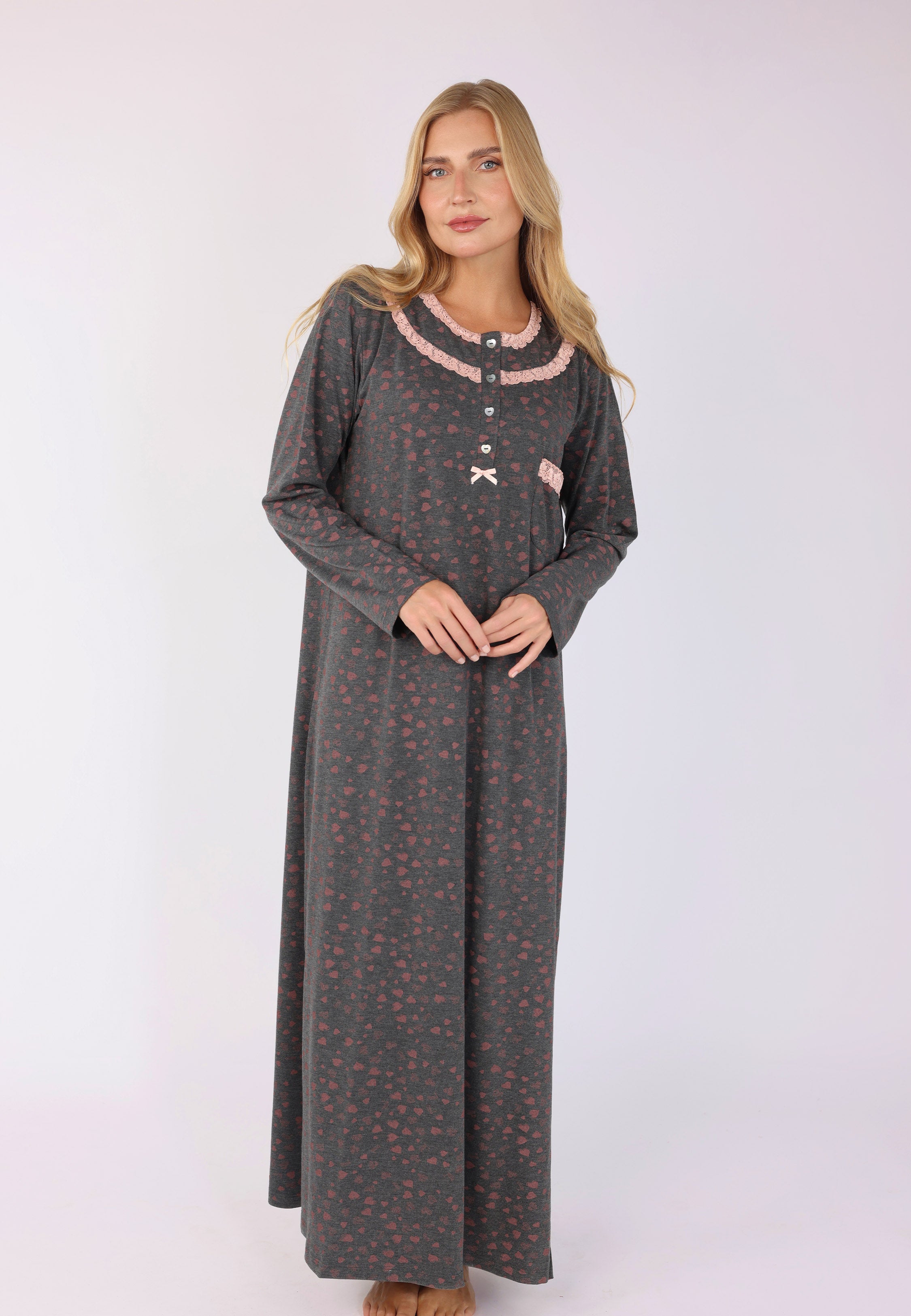 Robe de Nuit Longue à Imprimé Cœurs | Collection LV SAUMON