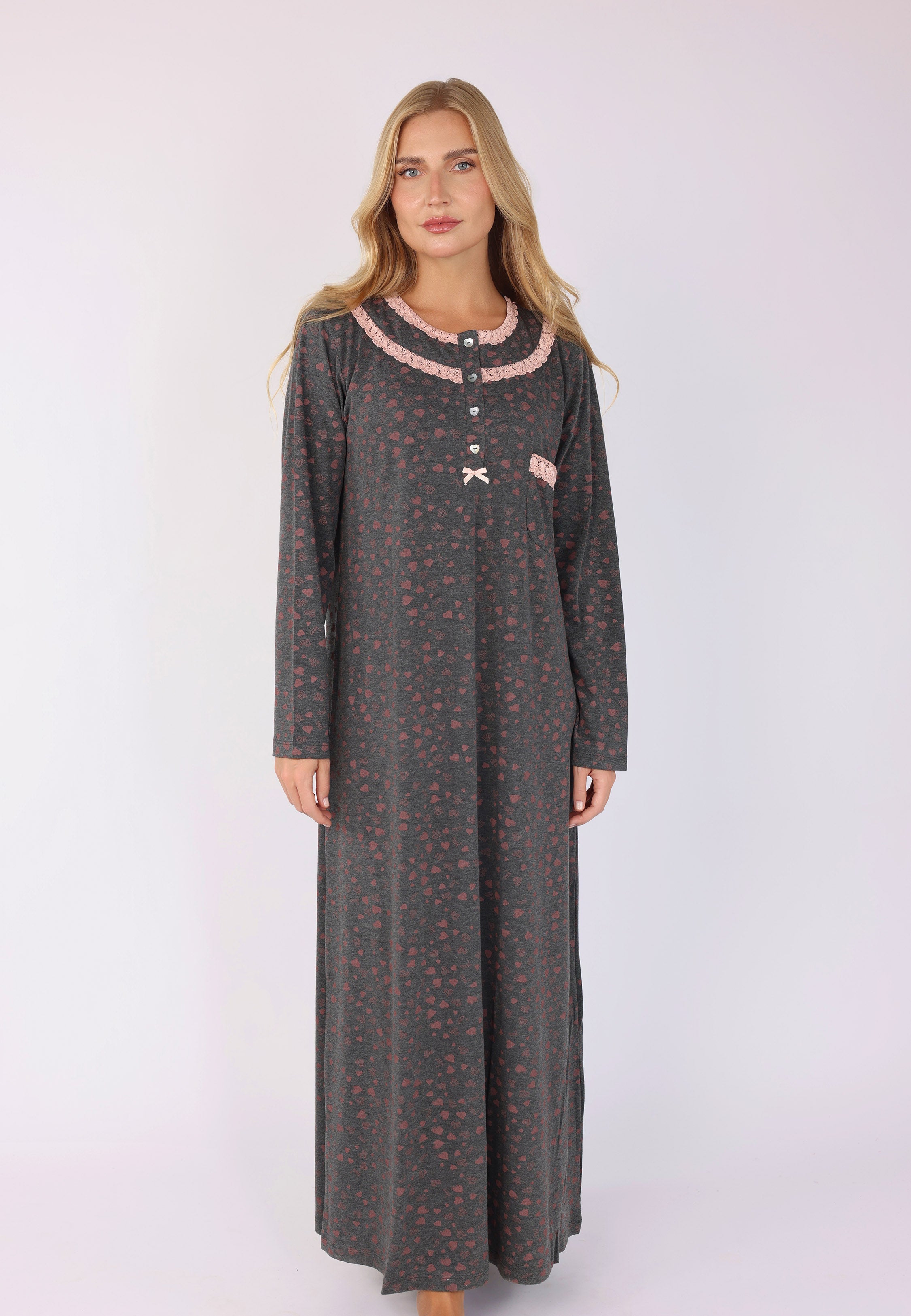 Robe de Nuit Longue à Imprimé Cœurs | Collection LV SAUMON