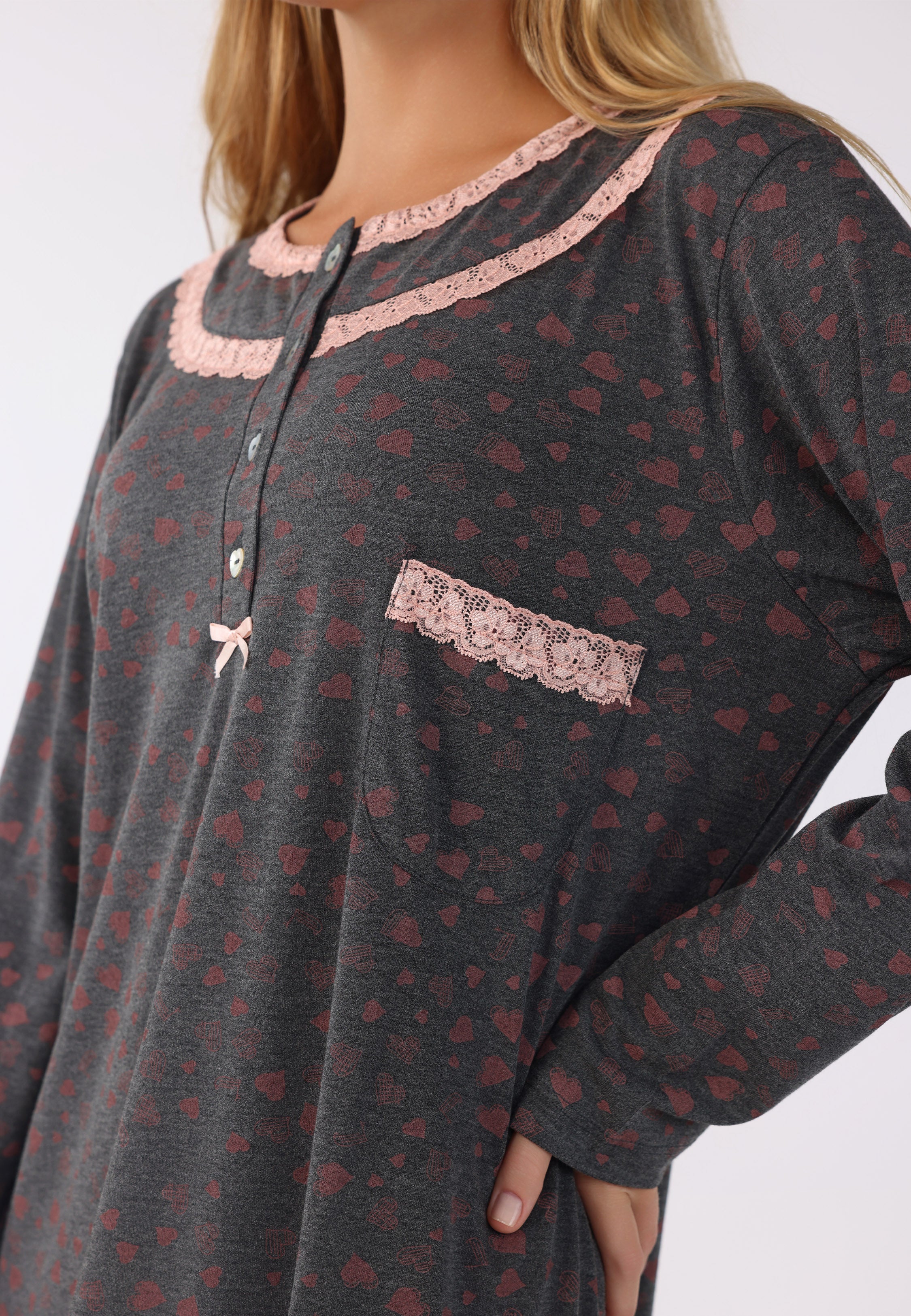 Robe de Nuit Longue à Imprimé Cœurs | Collection LV SAUMON