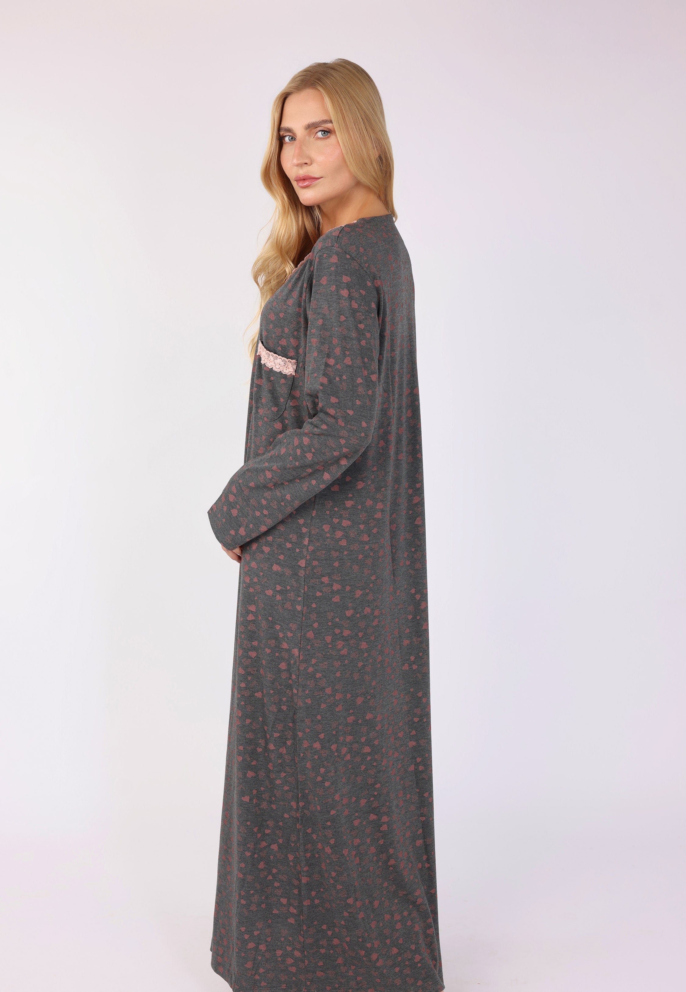 Robe de Nuit Longue à Imprimé Cœurs | Collection LV SAUMON