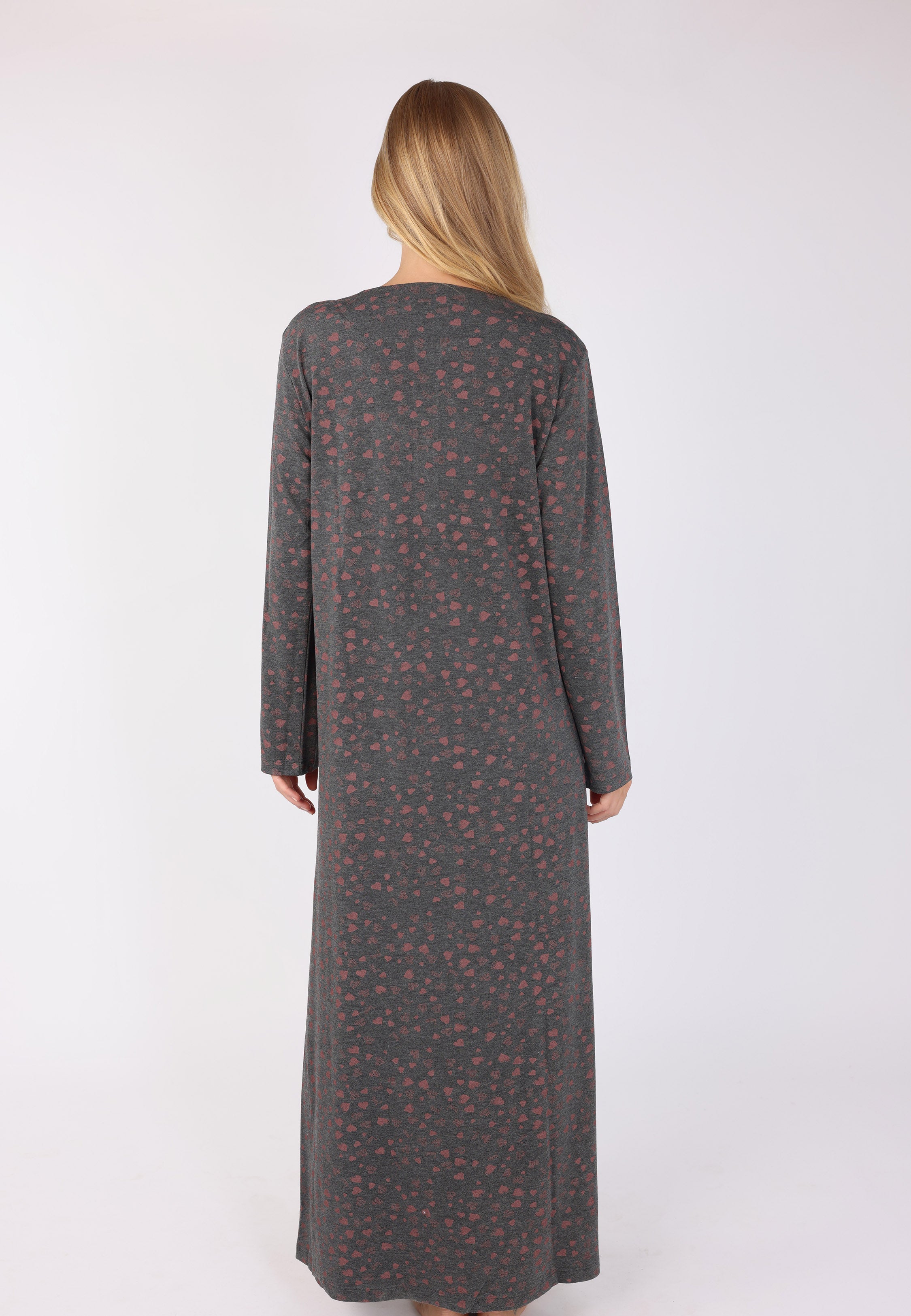 Robe de Nuit Longue à Imprimé Cœurs | Collection LV SAUMON
