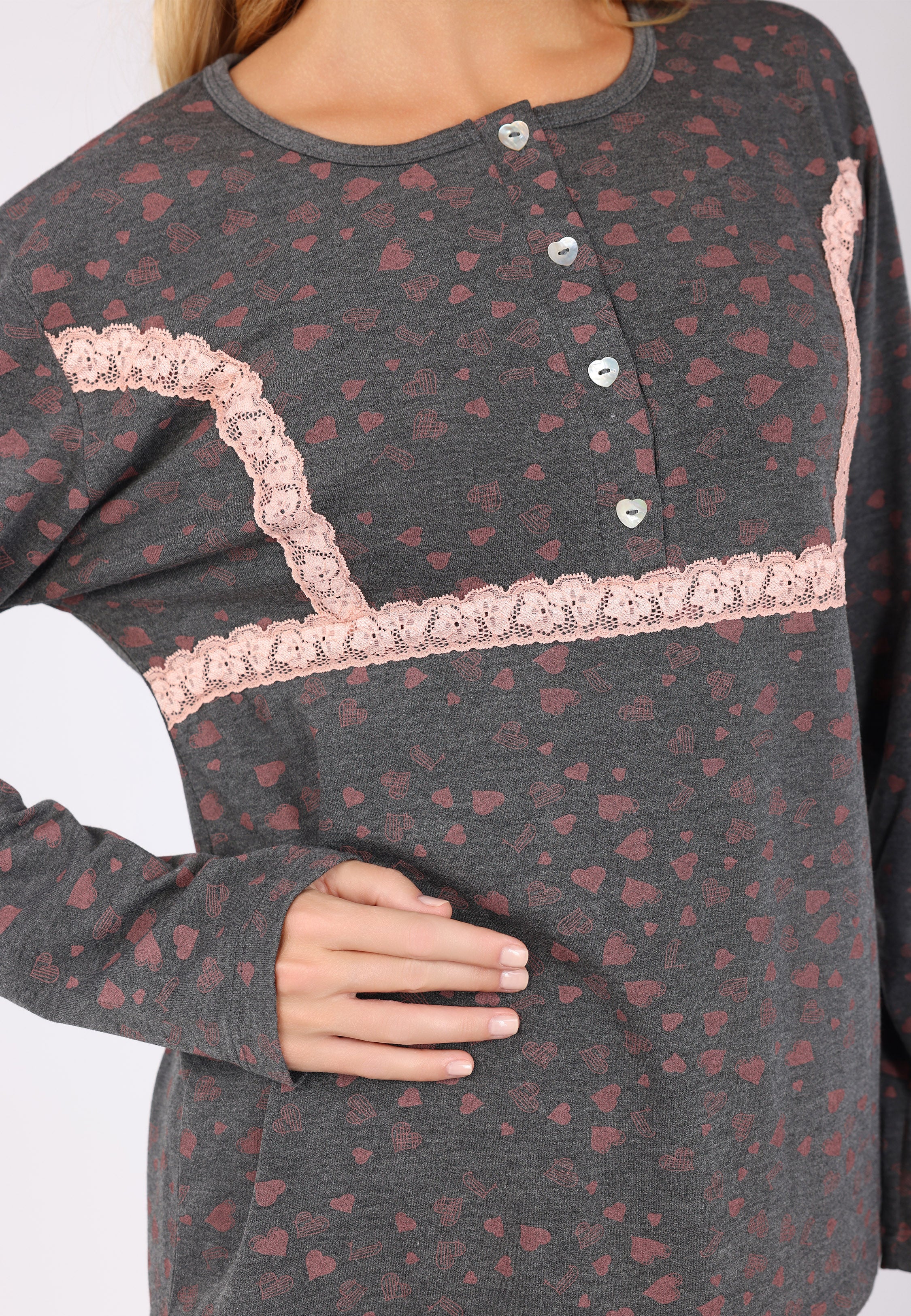 Ensemble Pyjama Motifs Cœurs & Dentelle | Collection LV SAUMON