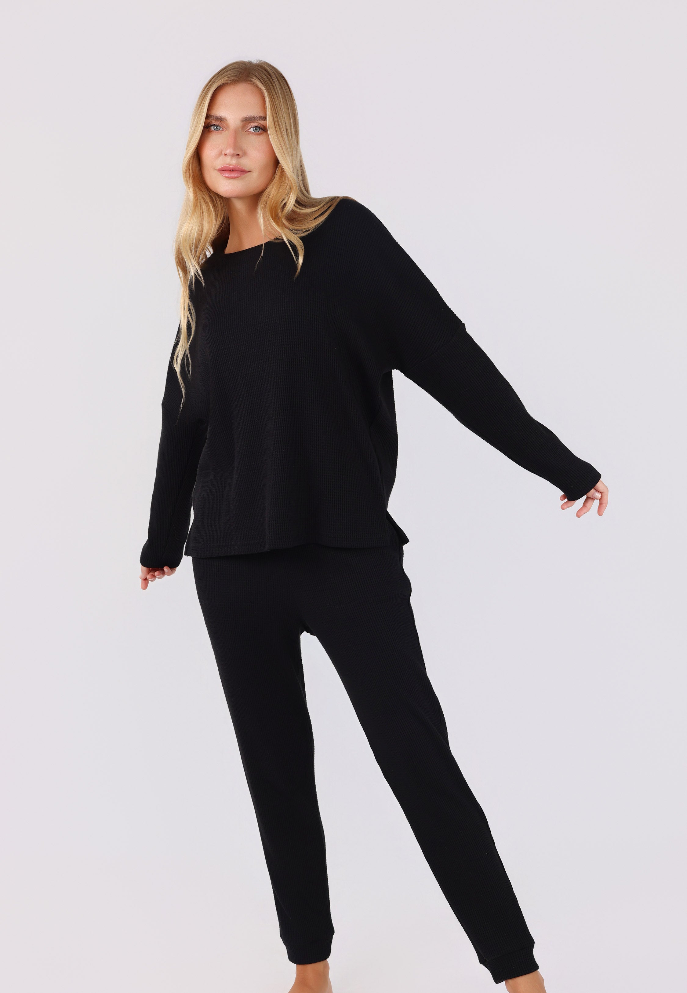 Ensemble en maille gaufrée à col rond | Collection Waffle