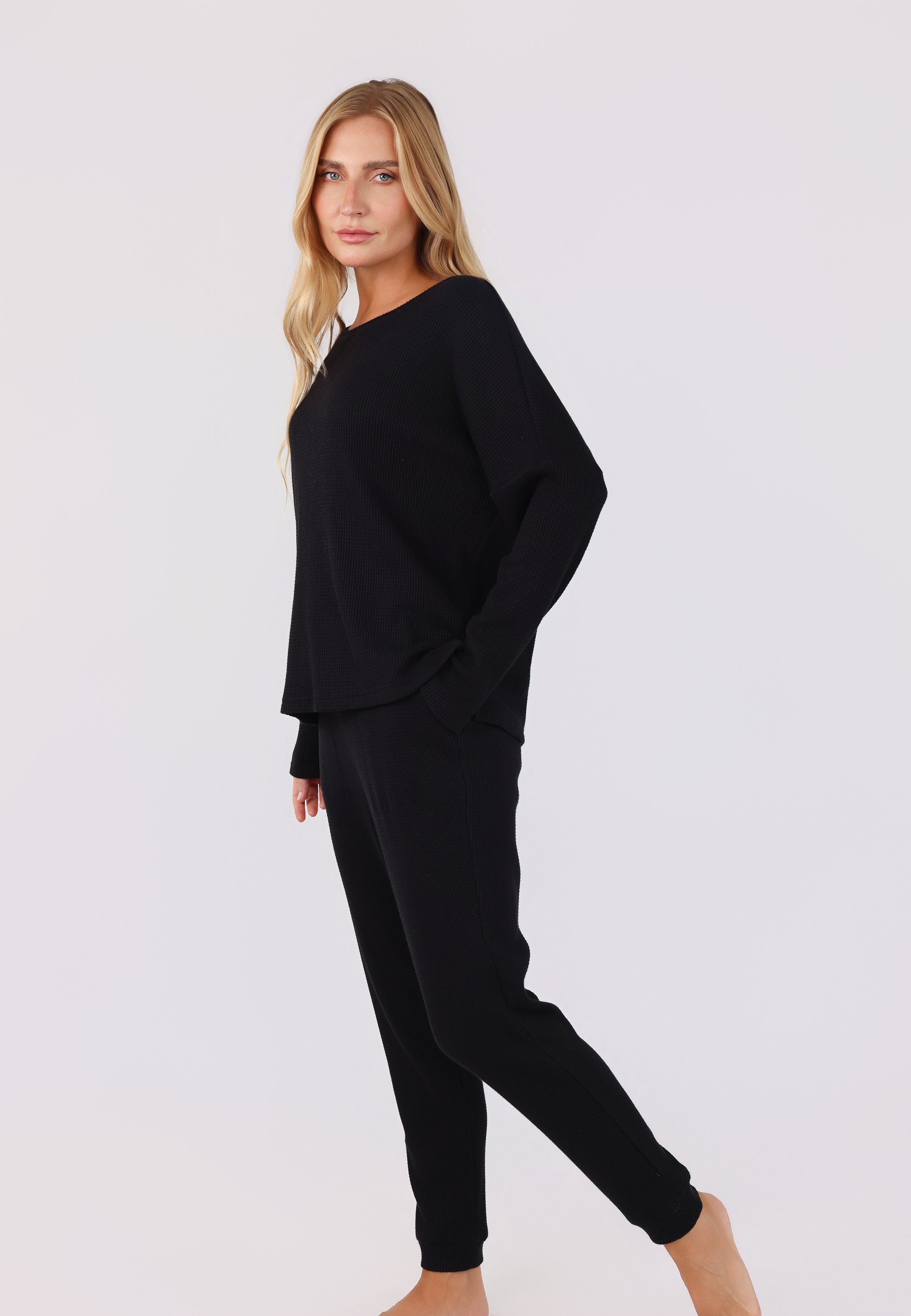 Ensemble en maille gaufrée à col rond | Collection Waffle