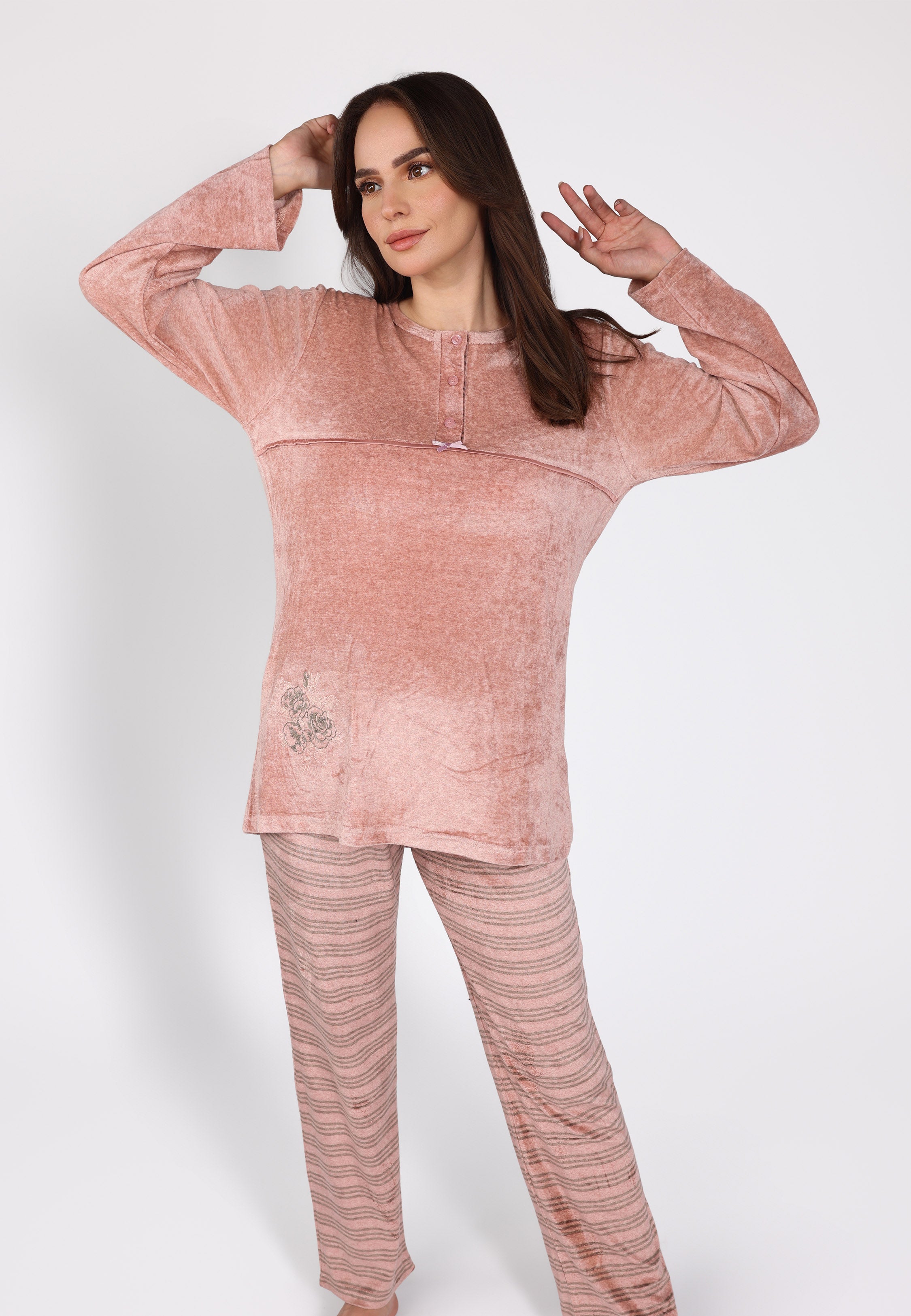 Pyjama rose à col boutonné | Collection La Douceur d’Hiver