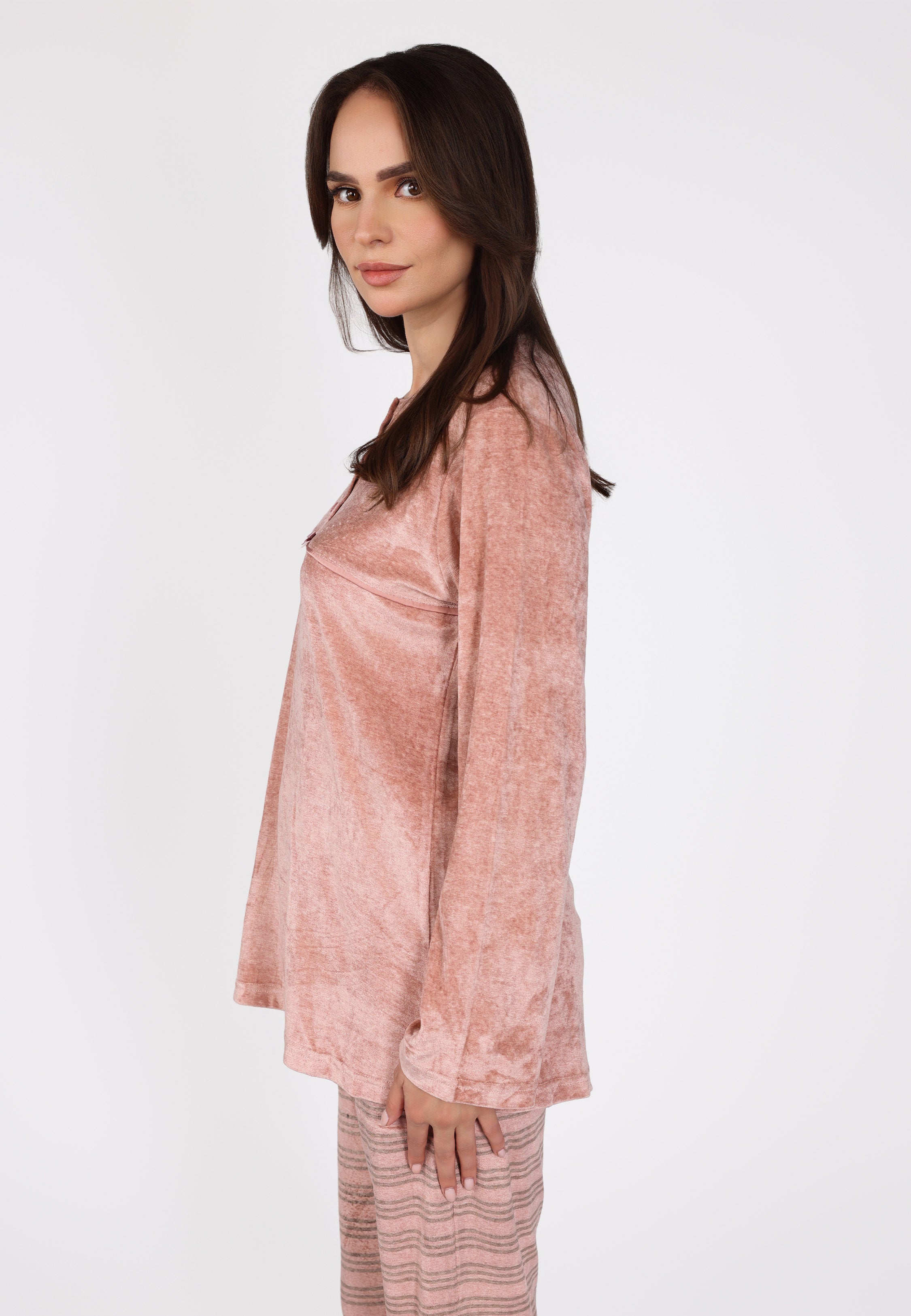 Pyjama rose à col boutonné | Collection La Douceur d’Hiver