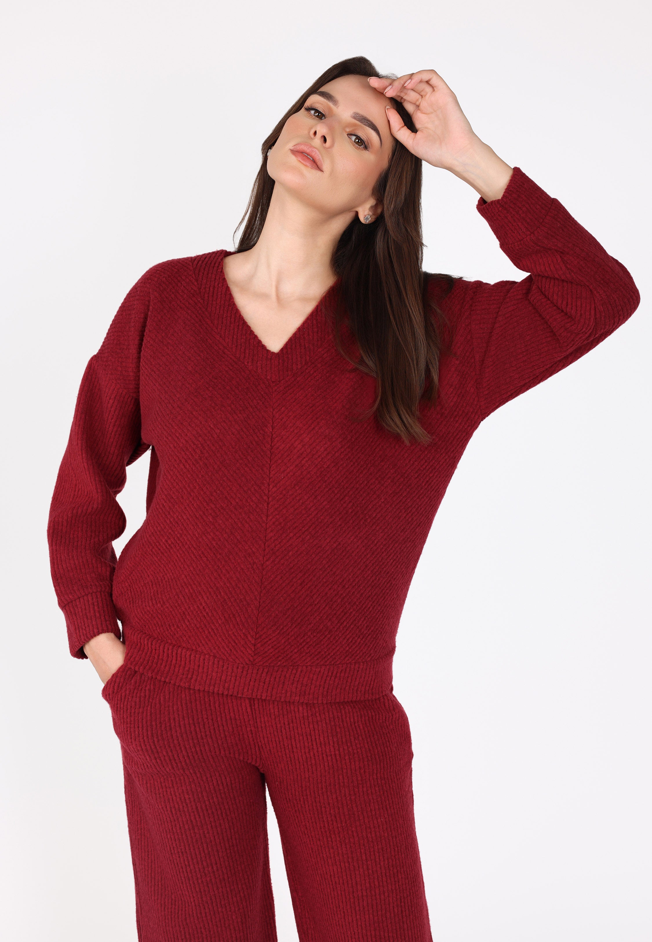 Ensemble pyjama côtelé col V