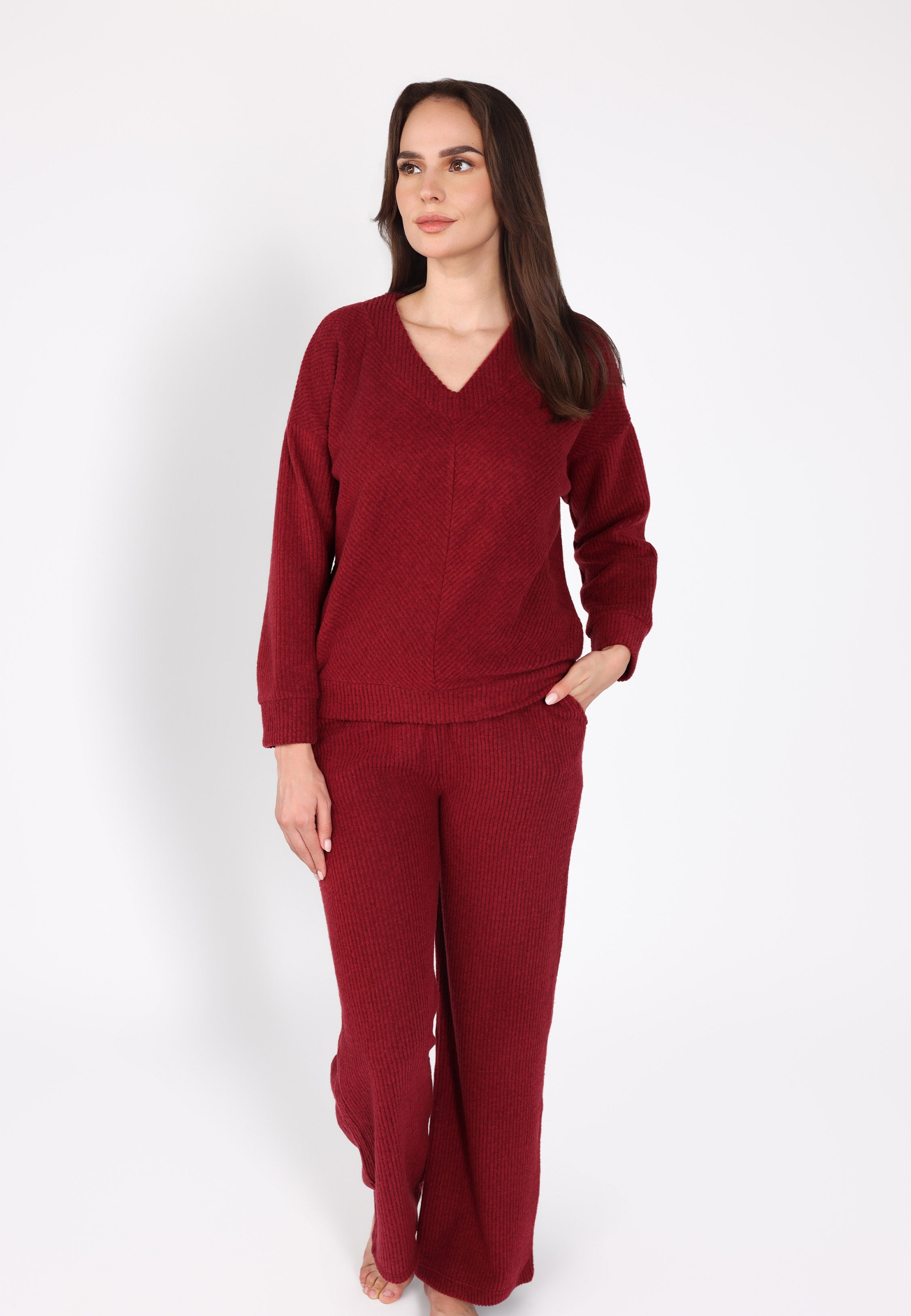 Ensemble pyjama côtelé col V