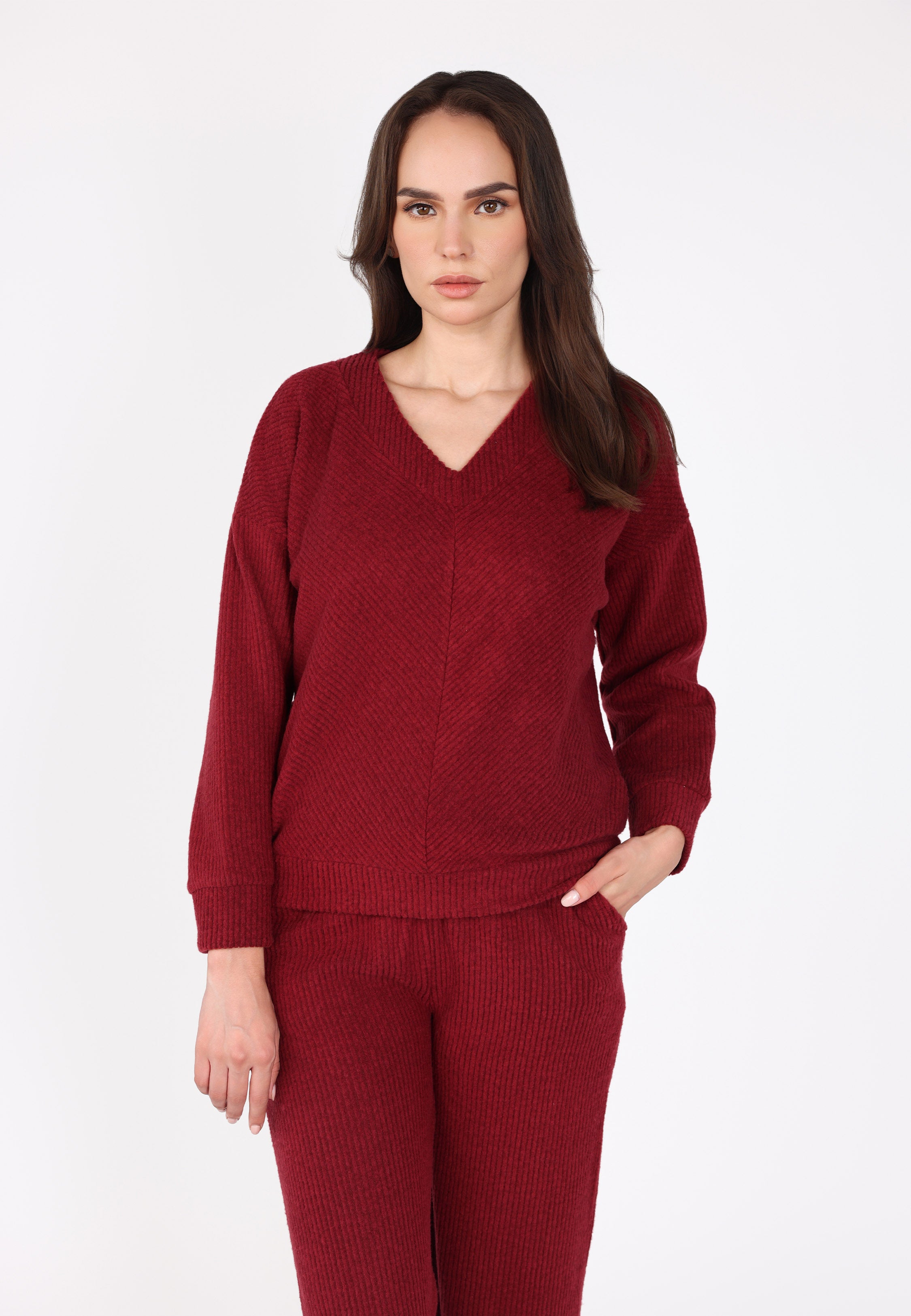 Ensemble pyjama côtelé col V